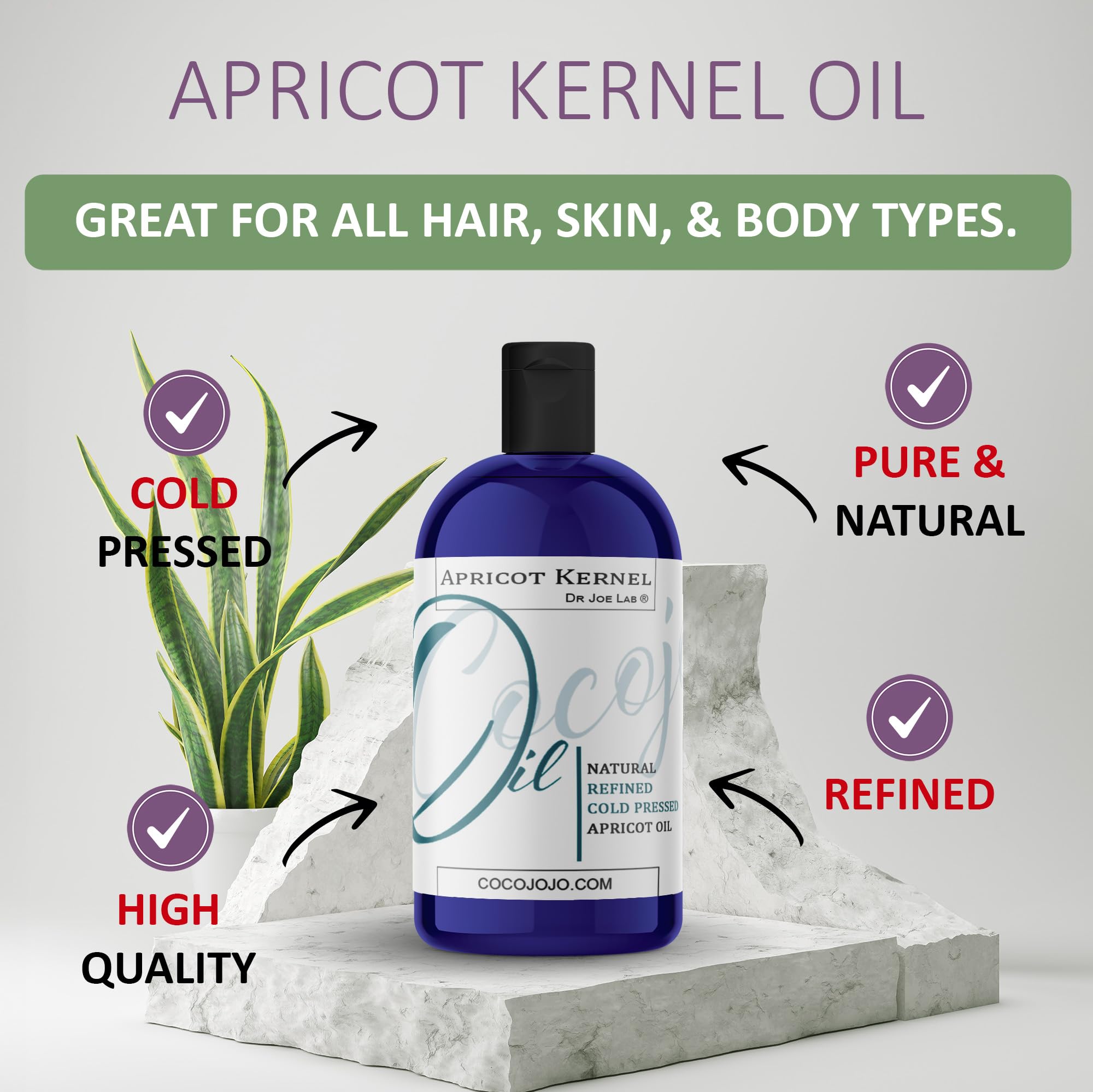 Dr Joe Lab Apricot Kernel Oil - Cold Pressed Pure Natural Moisturizing for Hair and Skin (8 oz)