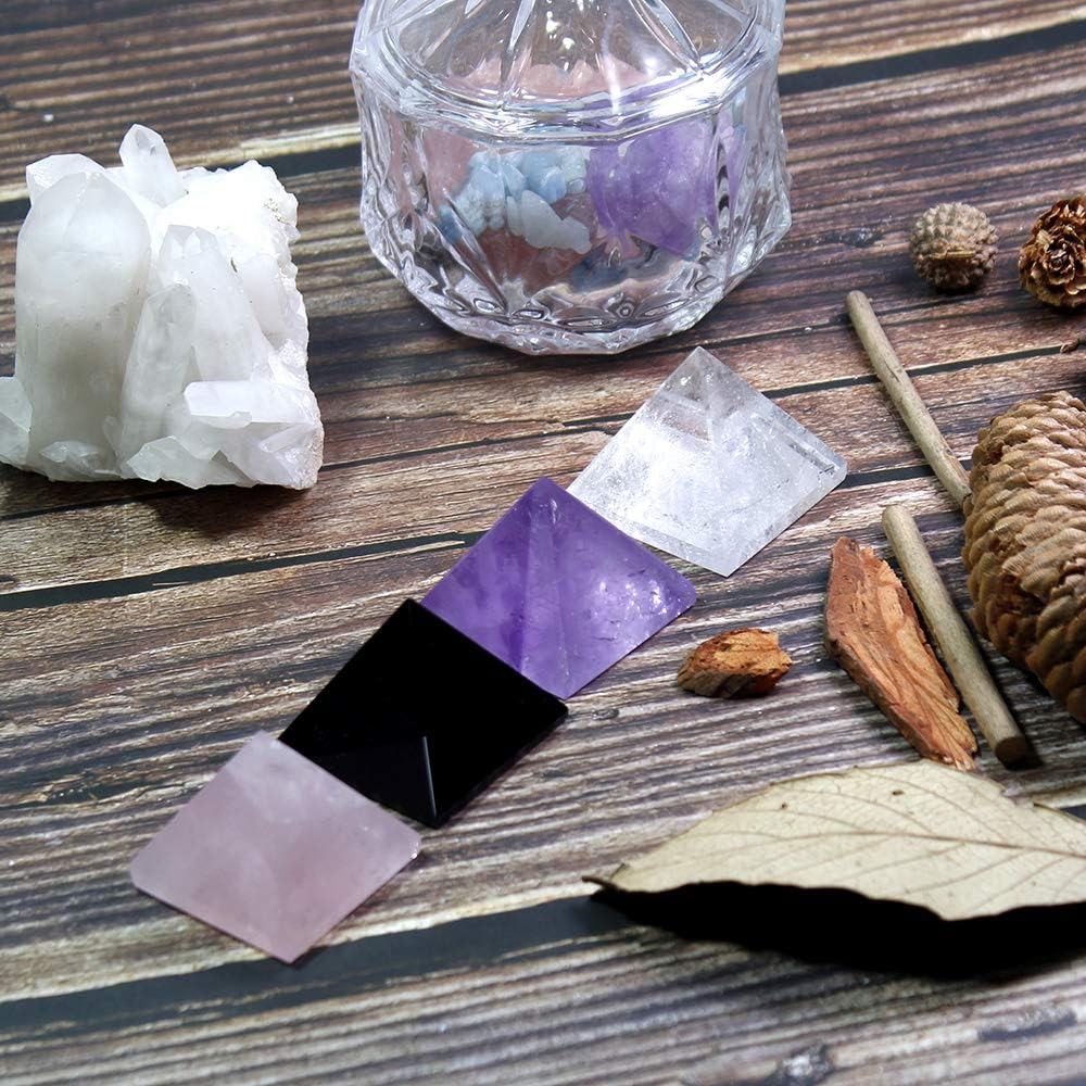 Runyangshi Natural Black Obsidian Crystal Pyramid Energy Generator | 2.0x2.0in (5x5cm) Healing Crystal Pyramid for Protection &