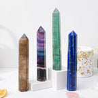 Apengshi 1PCS Natural Crystal Green Fluorite Tower 5.9-6.3 (15-16cm) 6 Faceted Single Point Prism Healing Crystal Wand for Medit