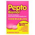 Pepto Bismol Chewable Tablets for Nausea, Heartburn, Indigestion, Upset Stomach, and Diarrhea - 5 Symptom Fast Relief, Original 