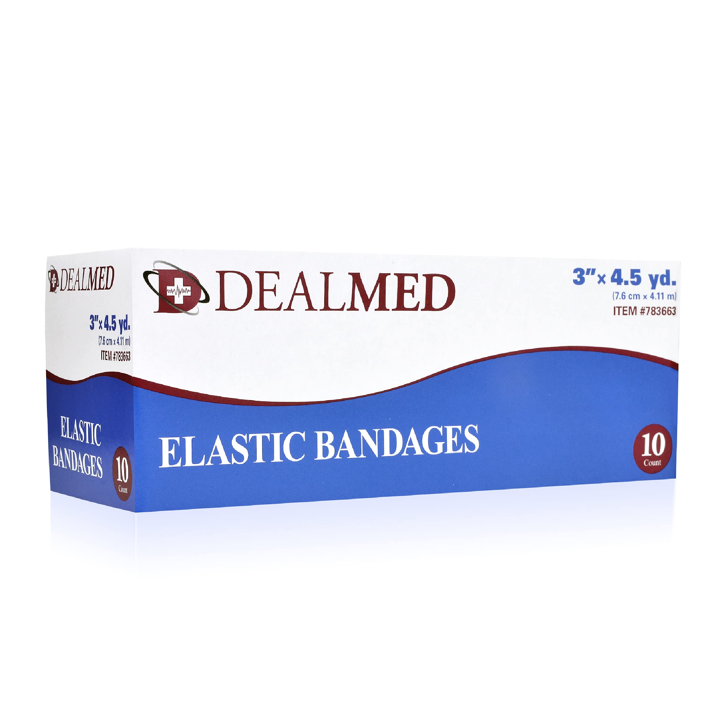 Dealmed 3 Elastic Bandage Wrap with Clip Closure - 10 Elastic Bandages, 4.5 Yards Stretched Compression Bandage Wrap, Wound Care