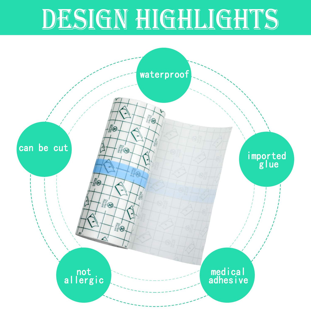 Transparent Dressing Adhesive Bandage Waterproof Clear Adhesive Bandages Stretch Tape for Tattoos Swimming (6 Inch x 10.94 Yard)