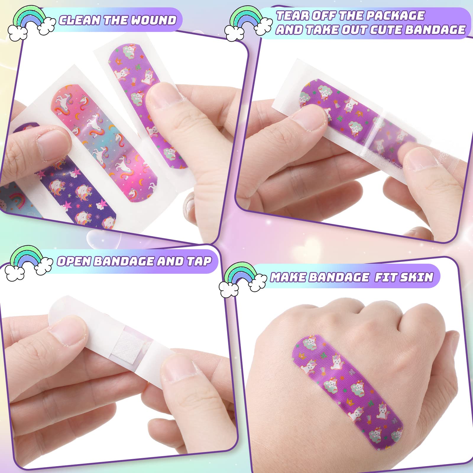 Sinmoe 6 Styles Kids Bandages Cute Cartoon Unicorn Bandages for Girls Kawaii Variety Pack Comfortable Flexible Protection Care f