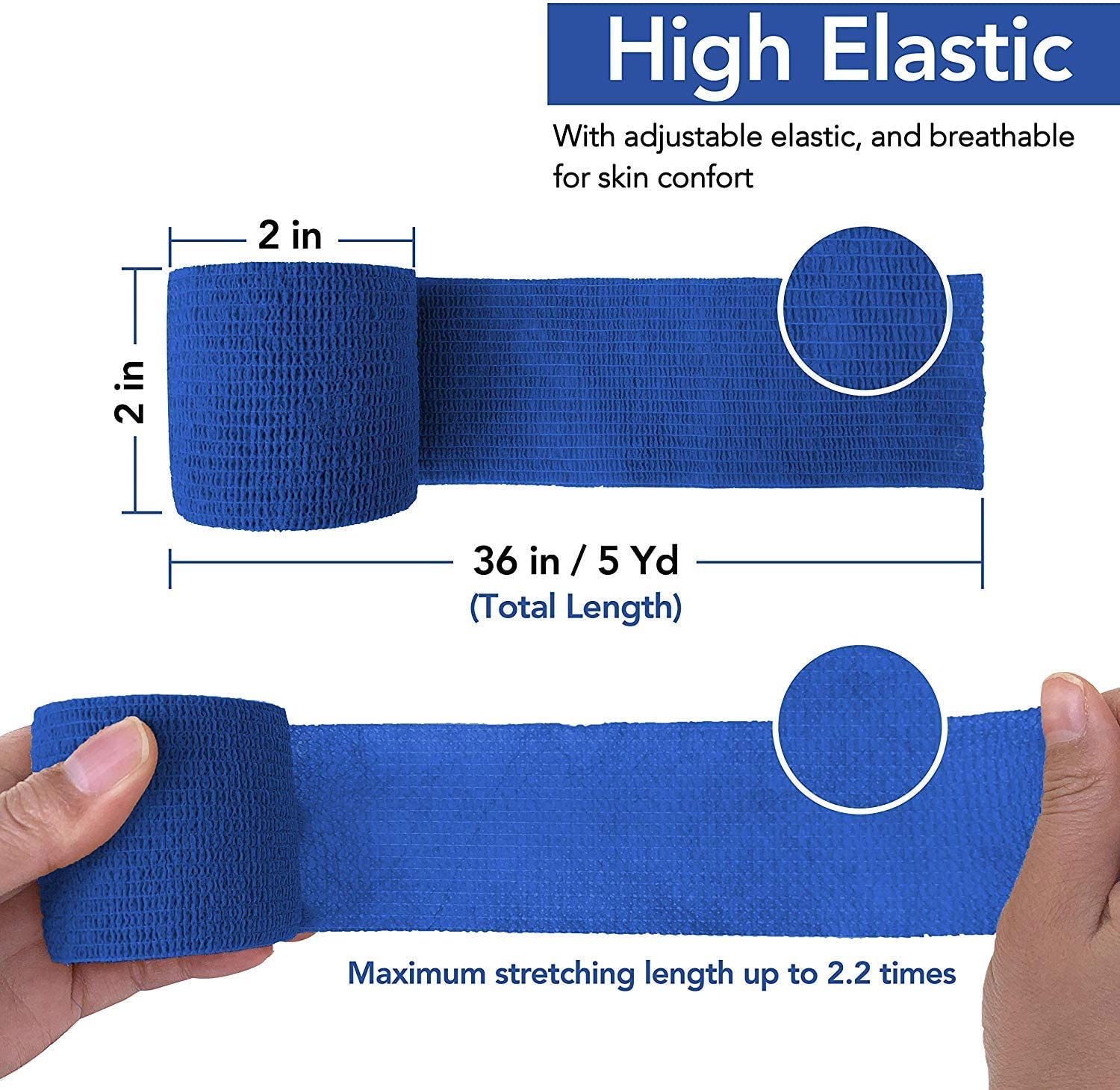 RISEN Cohesive Bandage 2x 5 Yards, 6 Rolls, Self Adherent Wrap Medical Tape, Adhesive Flexible Breathable First Aid Gauze Ideal