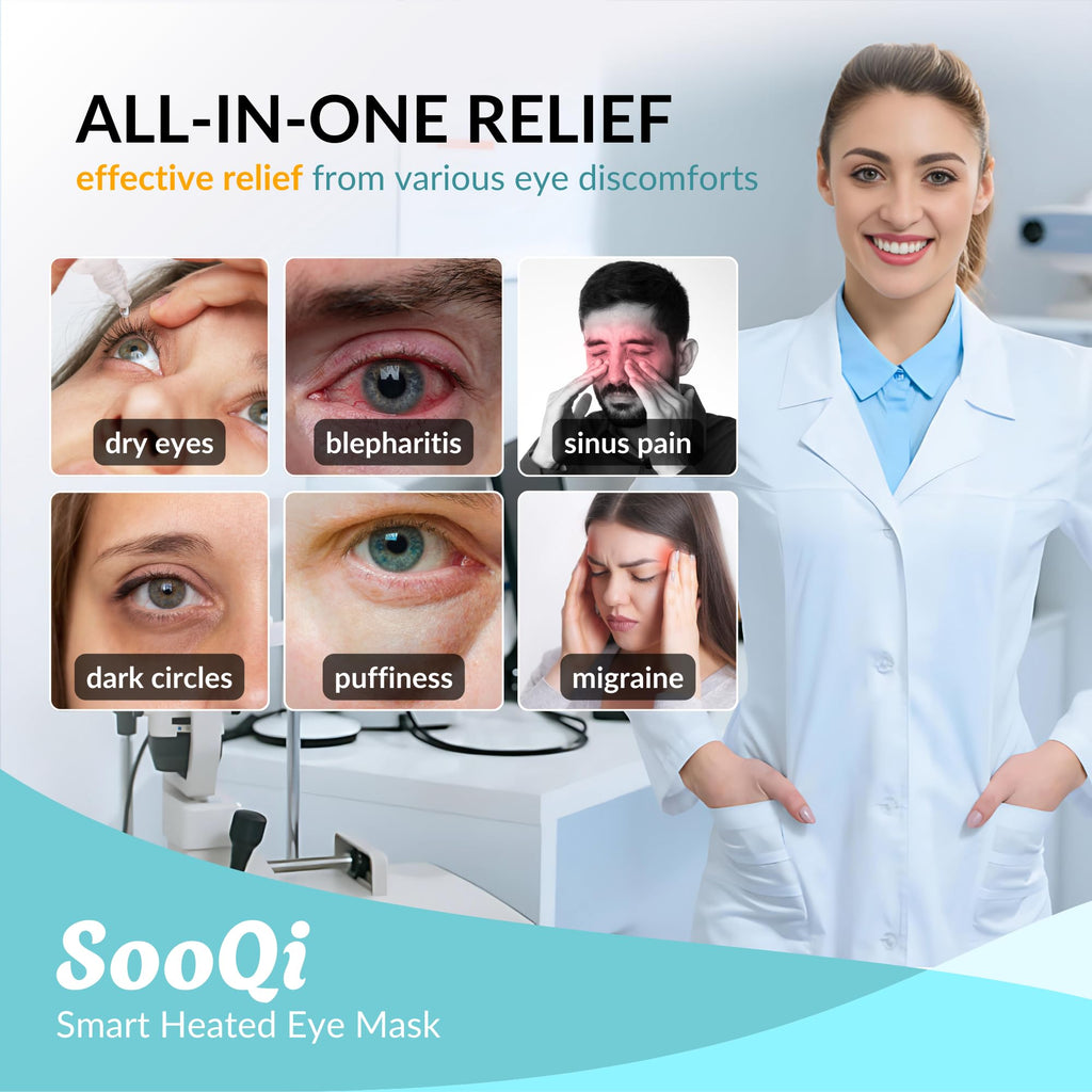 SooQi Rechargeable Cordless Heated Eye Mask - Weighted Compress with Graphene Heating for Dry Eyes, Fatigue, Sleep, and Travel