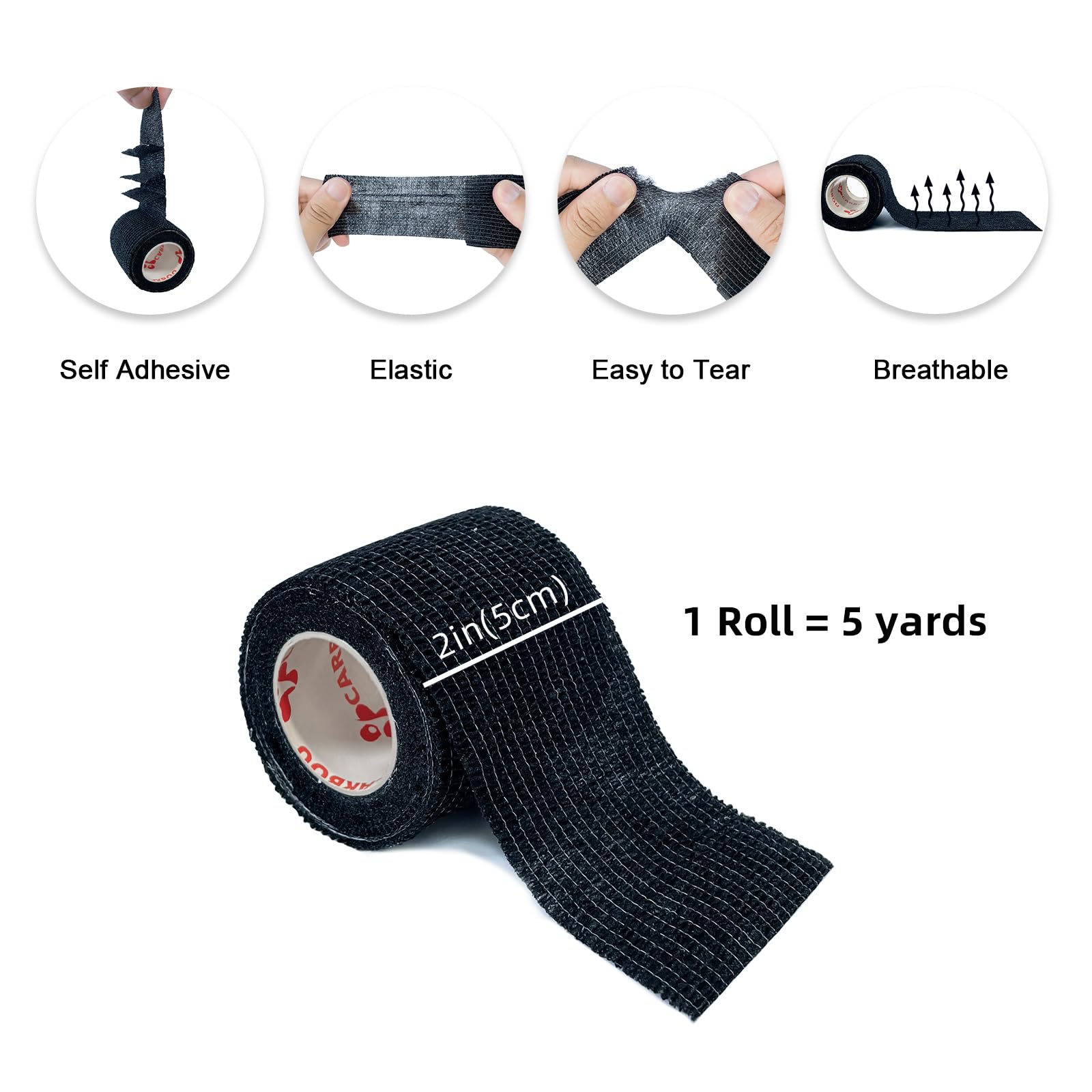 [24Pack 2 x5 Yards] Carbou-Self Adhesive Bandages Sports Wrap, Athletic Elastic Cohesive Bandage for Sports, Injuries, Treatment