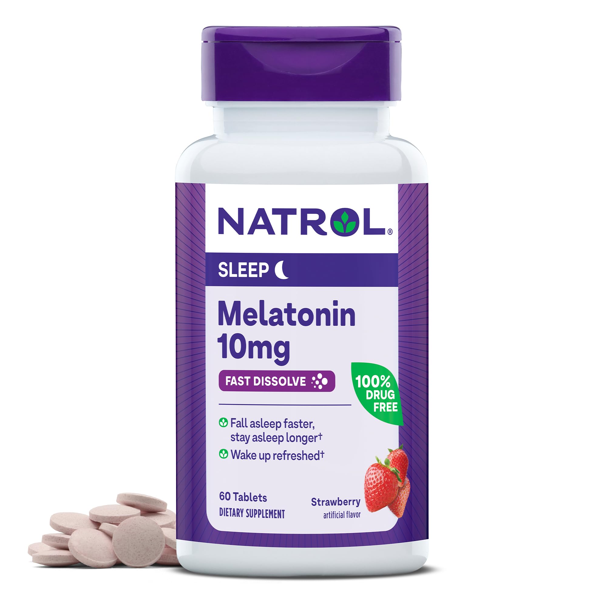 Natrol Fast Dissolve Melatonin 10 mg, Melatonin Supplements for Restful Sleep, Sleep Support for Adults, 60 Strawberry-Flavored 