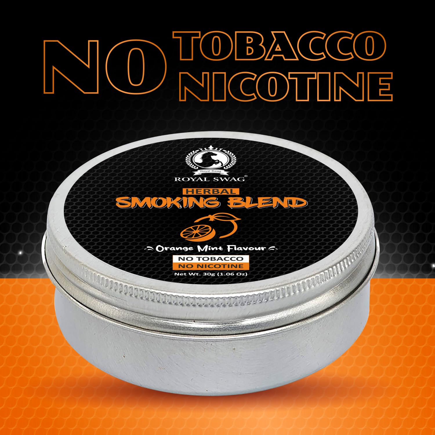 Royal Swag Ayurvedic Herbal Mixture 100% Tobacco-Free and Nicotine-Free Smoking Blend 30 g/1.0 oz (Container) | Orange Mint Flav