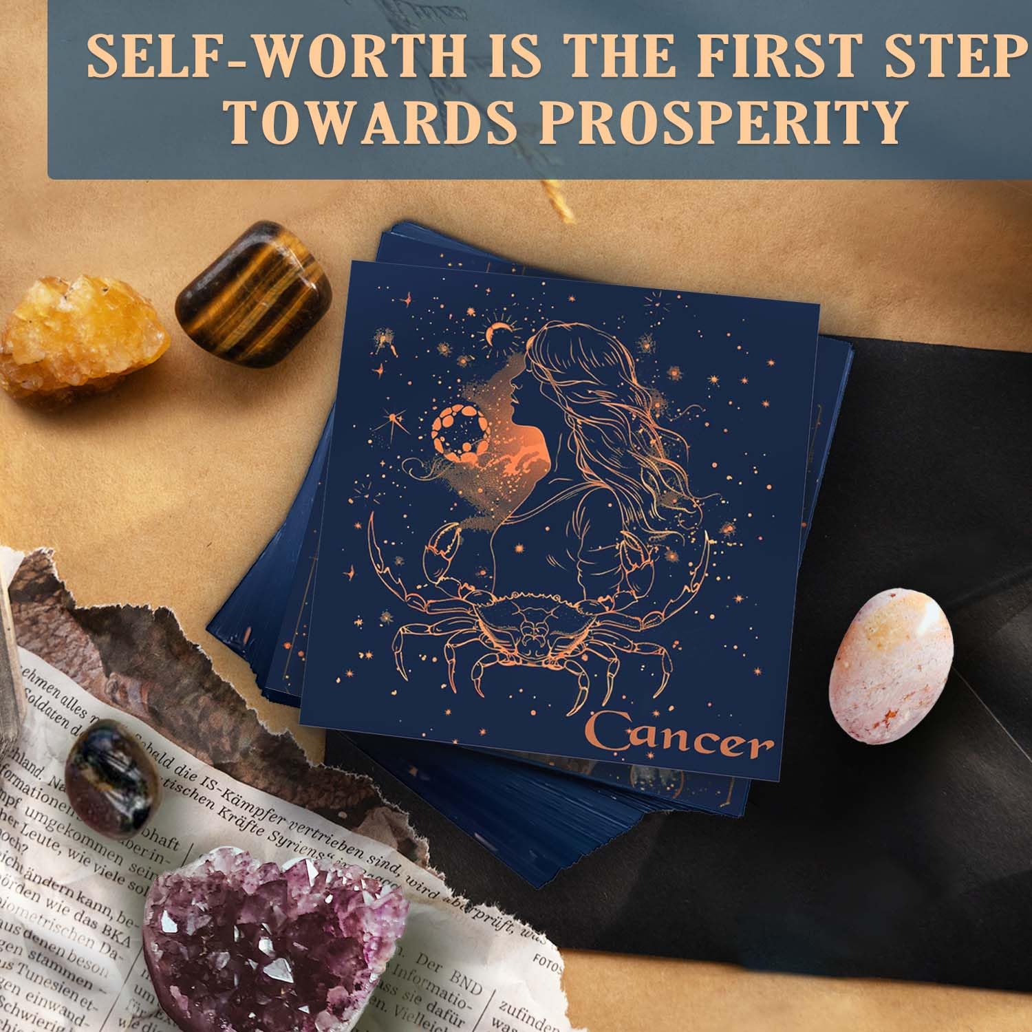 Faivykyd Cancer Zodiac Crystals Gifts Gifts for Women, 50 Daily Affirmation Cards & 6 Natural Healing Crystals, Healing Stones f