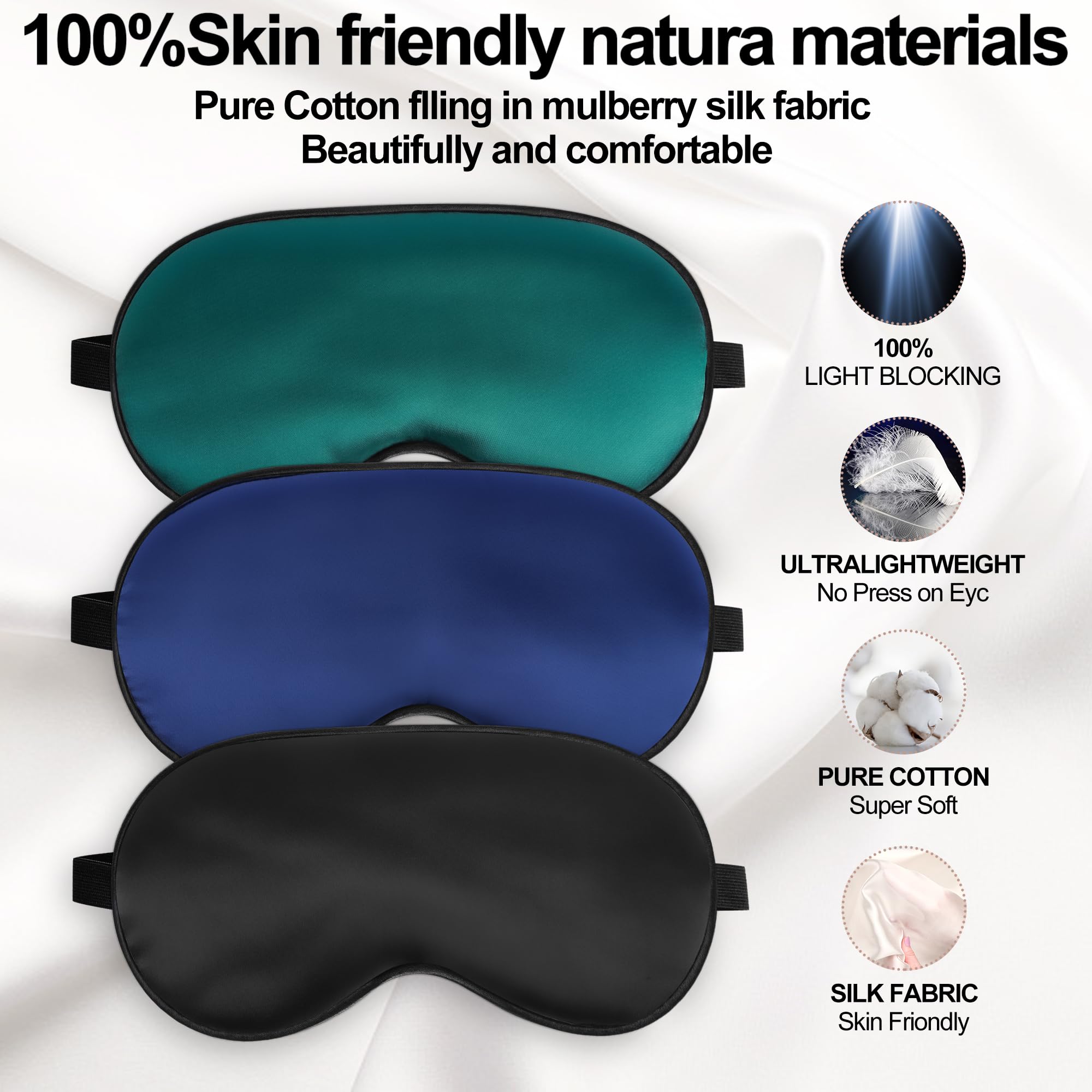 Silk Sleep Mask for Sleeping with Adjustable Strap, Satin Blackout for Men&Women, Comfortable Blindfold Eyeshade for Night Sleep