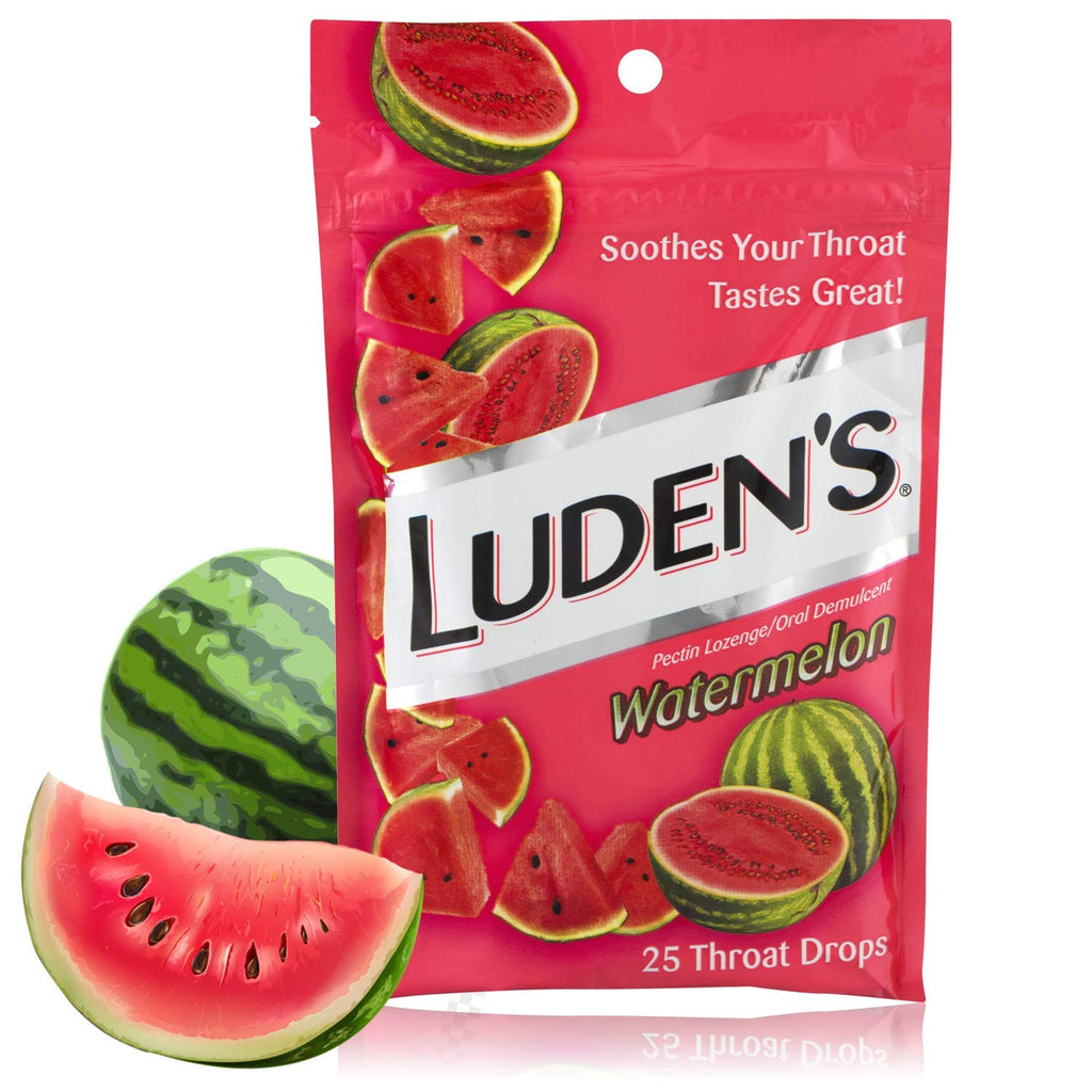 Luden s Watermelon Cough Throat Drops, Pectin Lozenge/Oral Demulcent, 25-Count Per Pack (3-Packs Total)