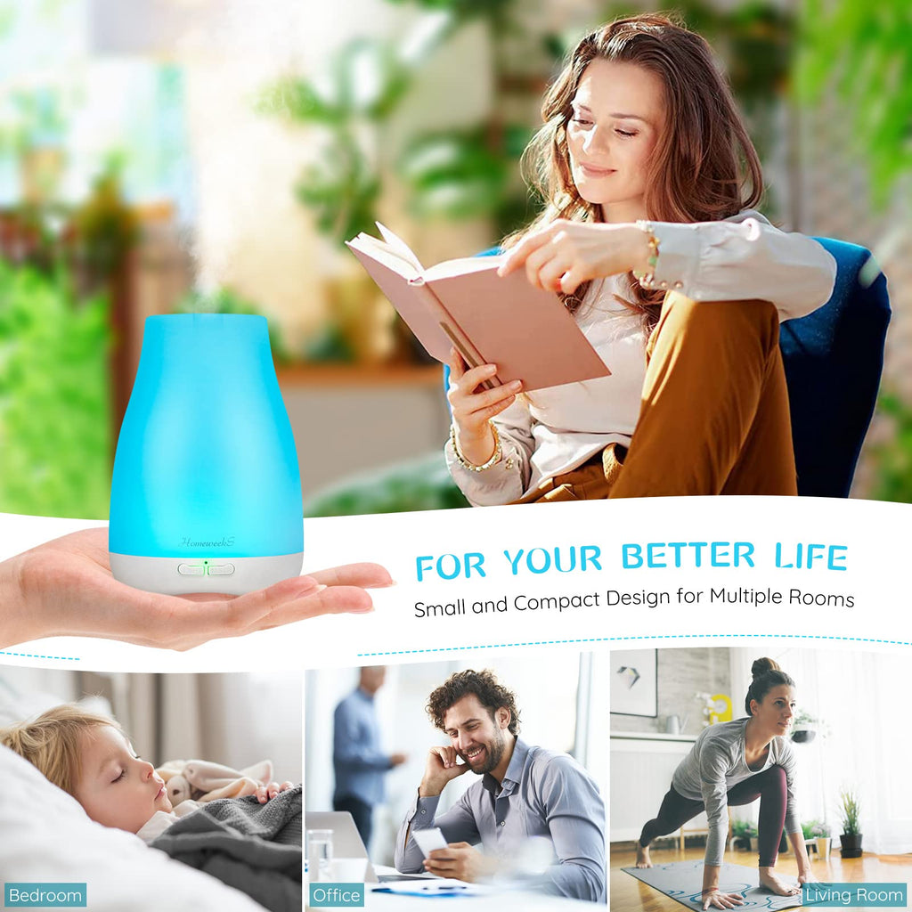 Homeweeks Diffusers, 100ml Colorful Essential Oil Diffuser with Adjustable Mist Mode, Auto Off Aroma for Bedroom/Office/Trip (10