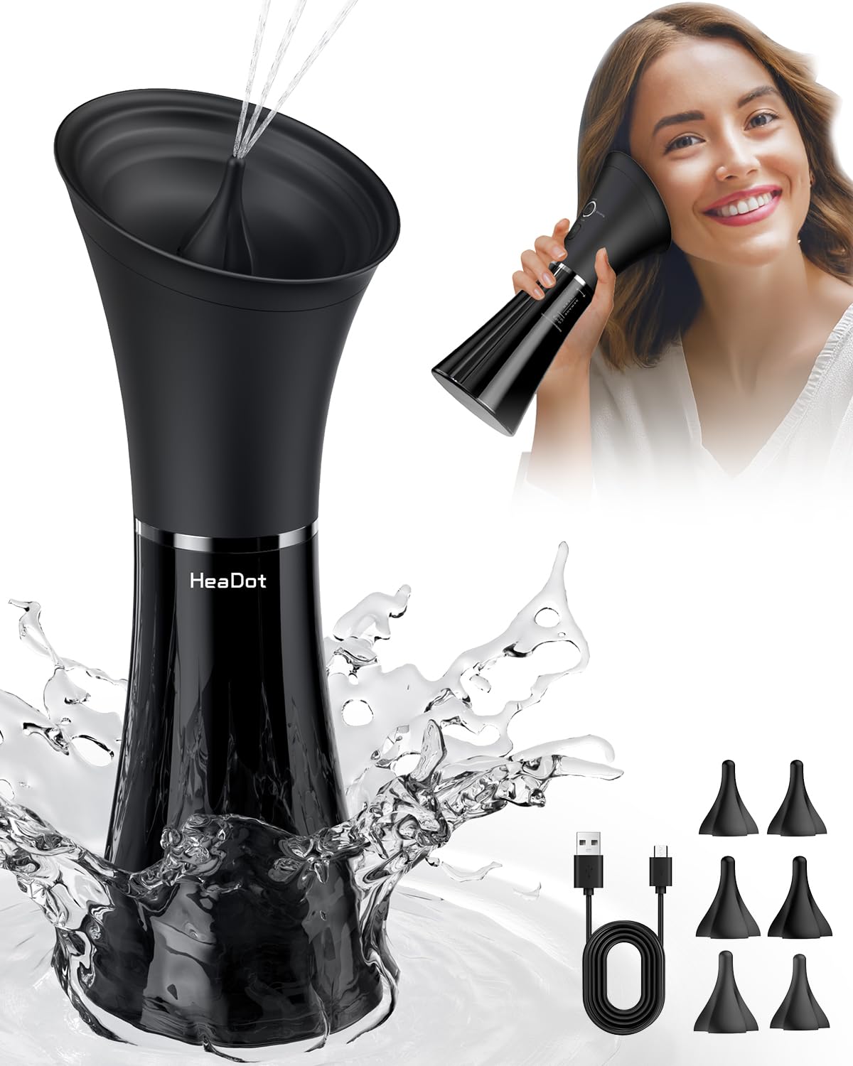HeaDot Ear Wax Removal with Smart Water Temperature, Water Powered Ear Cleaner with 6 Tips, Safe and Effective Ear Wax Removal K