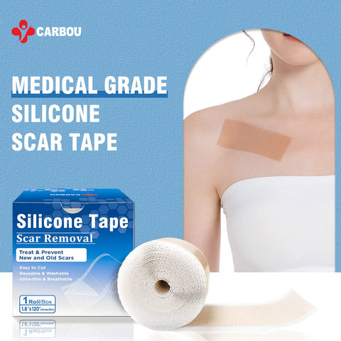 Carbou Medical Silicone Scar Sheets (1.6''x 120''Roll),Soft Silicone Scar Tape,Easy-Tear Silicone Tape for Scars Treatment,Profe