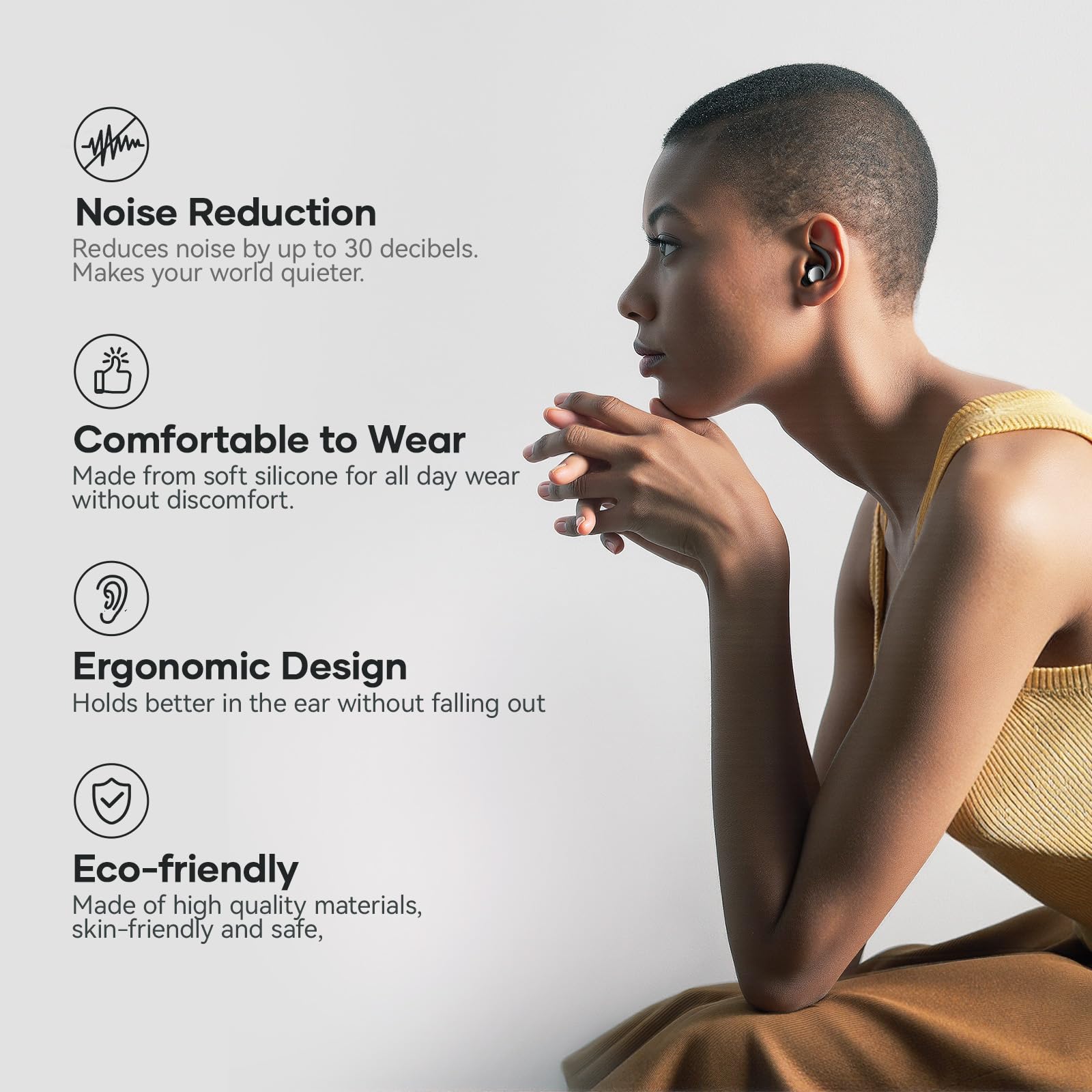 Ear Plugs for Sleeping Noise Cancelling, Reusable Earplugs for Sleep, Concerts, Travel, Work, Study&Focus, SNR 30dB Silicone Ear