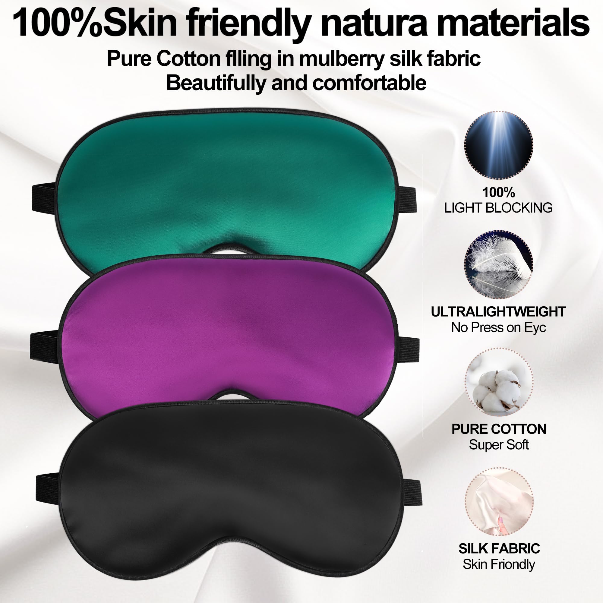 Sleep Mask, Silk Eye Mask for Sleeping with Adjustable Strap, Blindfold Eyeshade for Men & Women, Comfortable & Soft Eye Cover E