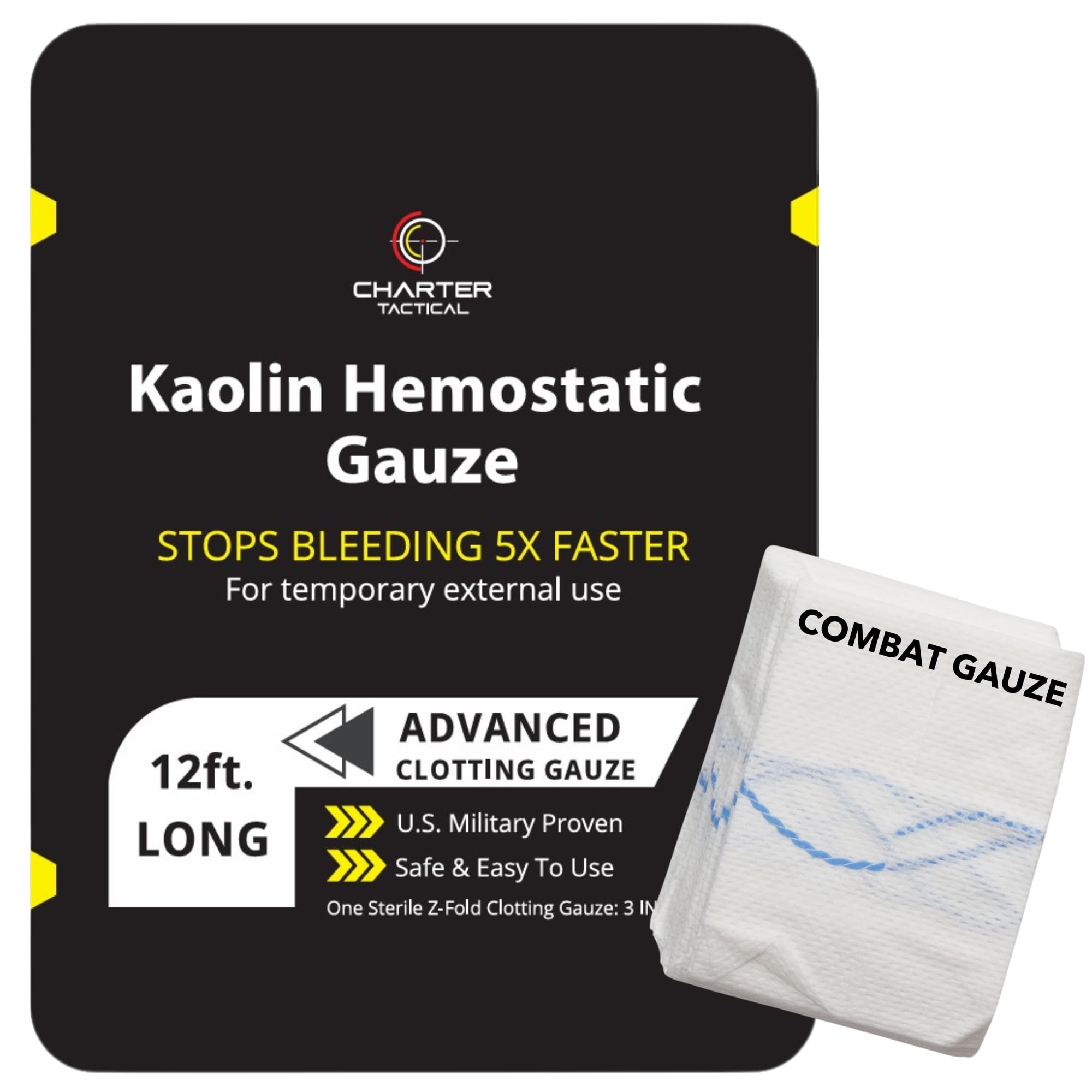 First Aid Advanced Quick Clotting Combat Gauze - Flexible Hemostatic - Stop The Bleed kit Faster Wound Packing Gauze with Quick 