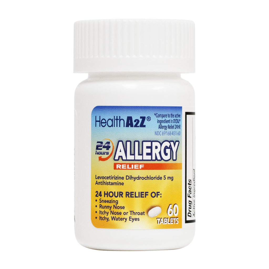 HealthA2Z Allergy Relief | Levocetirizine Dihydrochloride 5mg | 24 Hours | Antihistamine | Relief from Sneezing, Runny Nose, Itc