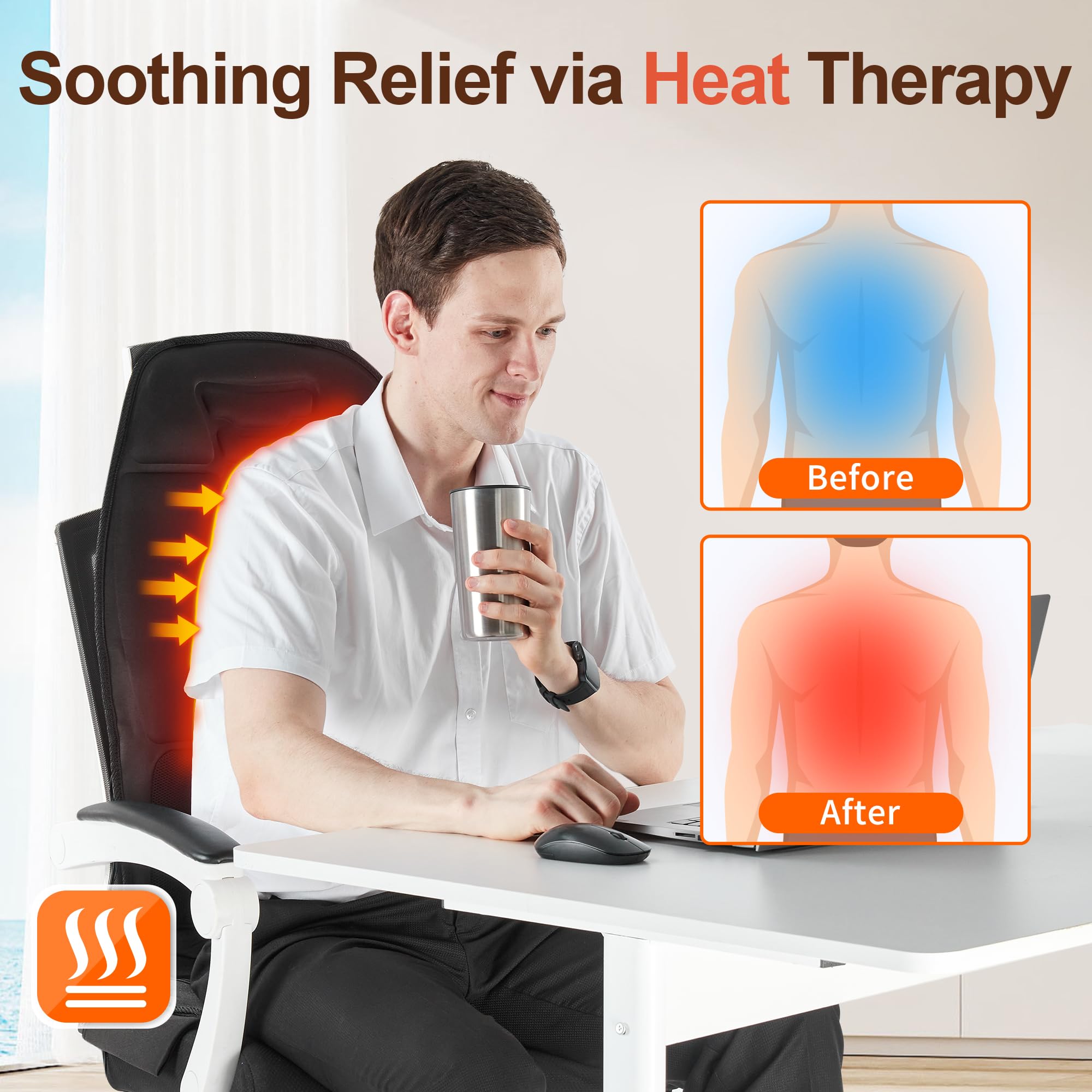 comrelax Massage Seat Cushion with Heat, Cooling Back Massager for Chair, Chair Massager for Full Body Massage, Deep Tissue Vibr