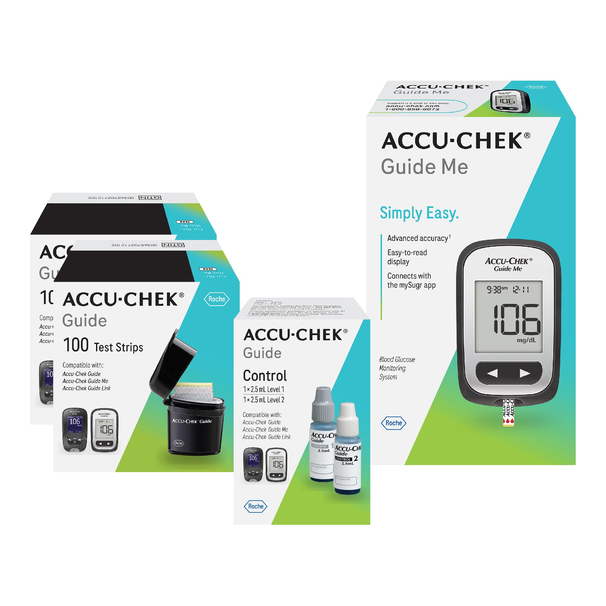 Chek Line Accu-Chek Guide Me Glucose Monitor Kit for Diabetic Blood Sugar Testin ...