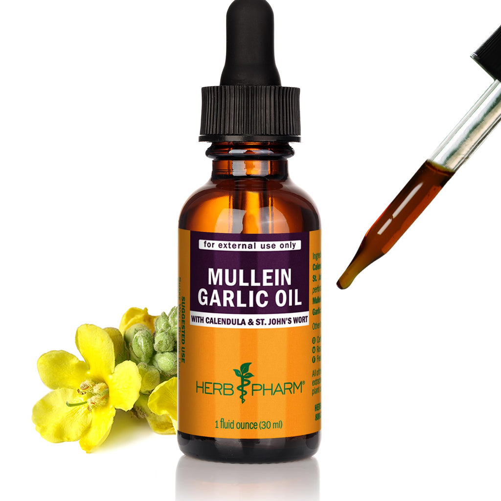 Herb Pharm Mullein Garlic Herbal Oil - contains Calendula, Garlic, Mullein flower, St. John's Wort, Olive Oil, 1 Ounce