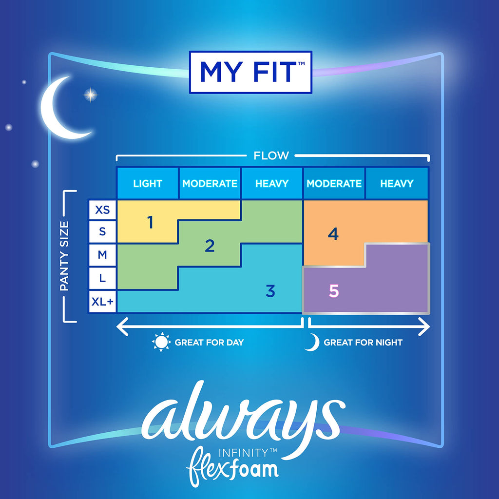 Always Infinity Feminine Pads for Women, Size 5 Extra Heavy Overnight, with wings, unscented, 22 Count x 3 Packs (66ct Total)