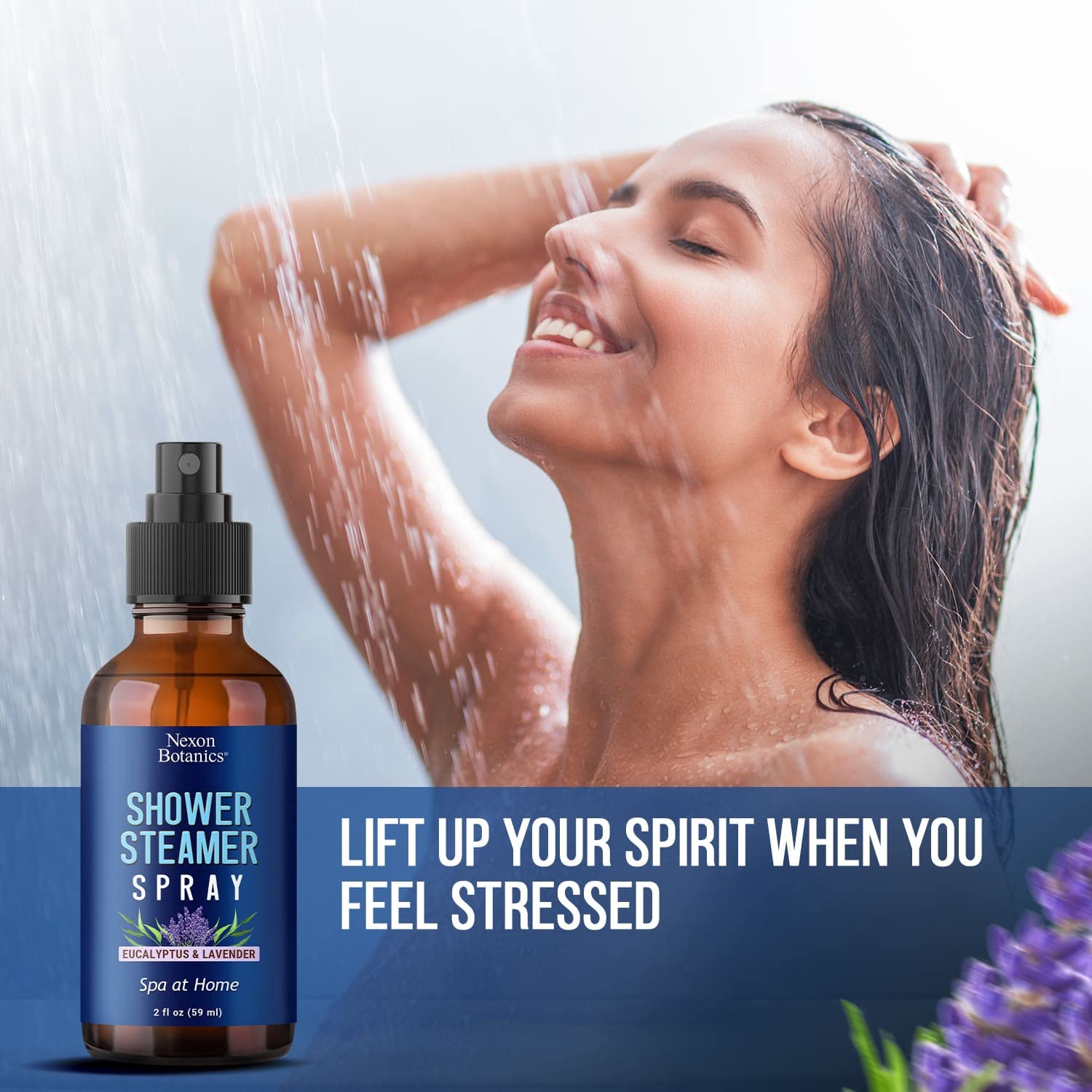 Eucalyptus & Lavender Shower Steamer Spray 2 fl oz - Aromatherapy Mist for Spa & Bathroom - Freshens Air, Enhances Mood, Instant