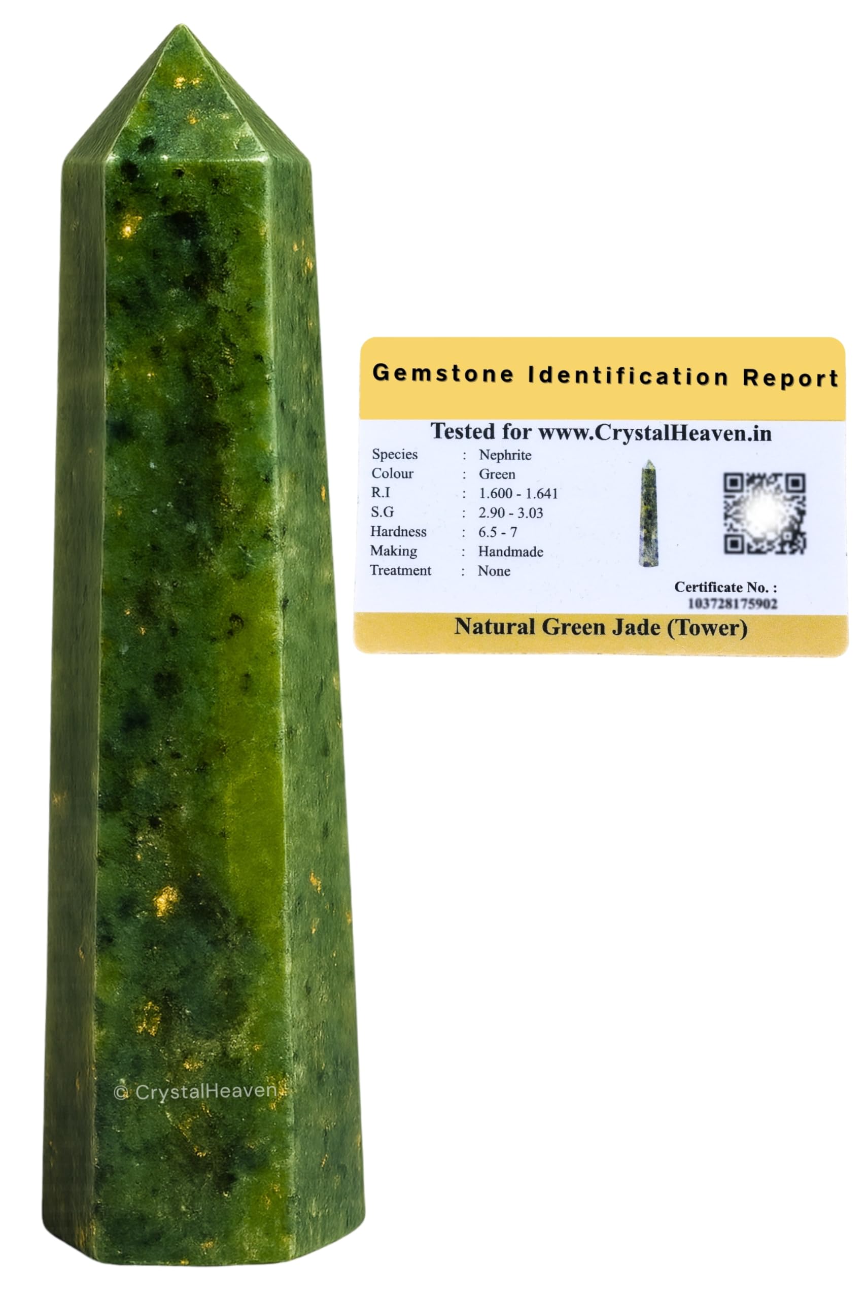Certified Green Jade Crystal Tower Obelisk Point For Chakra, Healing And Balancing  Aaa Grade Original Certified Gemstone Agate