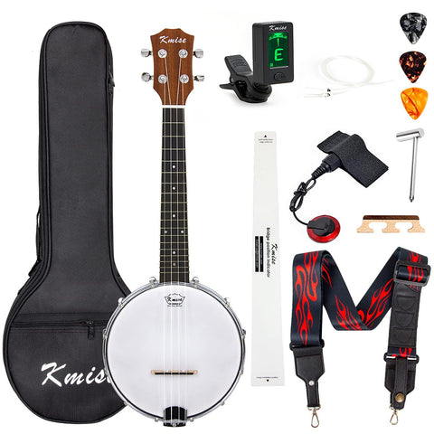 Kmise, 4, Banjo Ukulele, concert Size 23 Inch (with Bag Tuner Strap Strings Pickup)