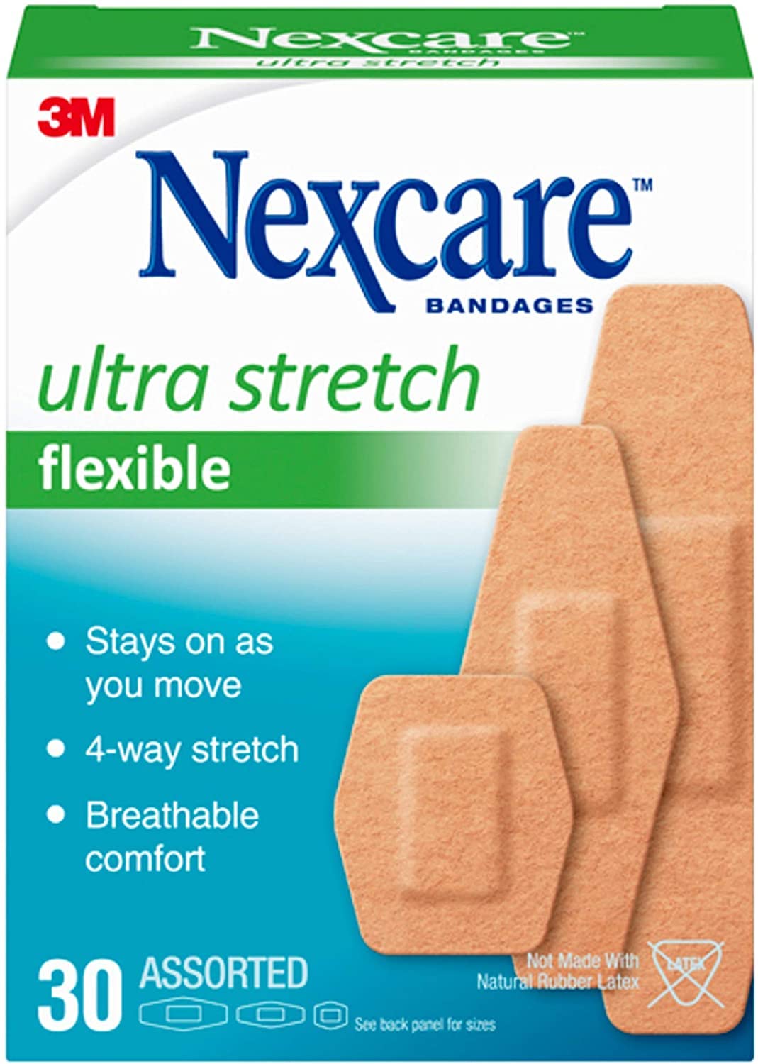 Nexcare Nexcare Comfort Flexible Fabric Bandage Latex Free Assorted Sizes, Assorted Sizes 30 each (Pack of 3)