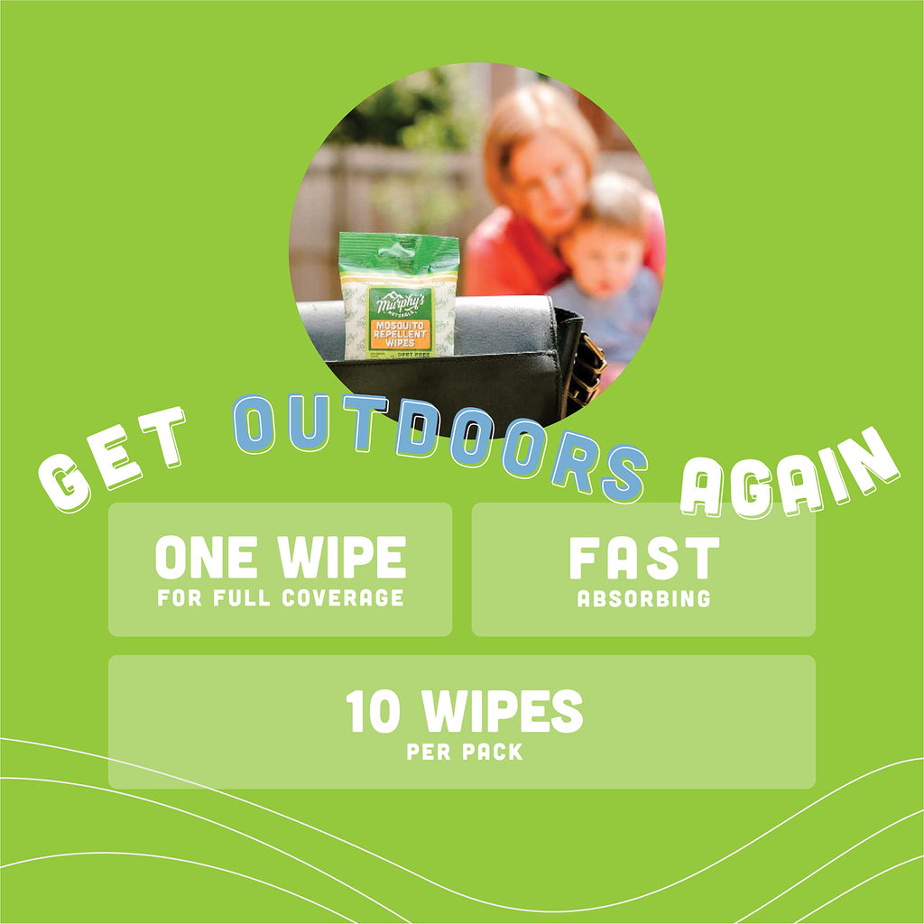 Murphys Naturals Mosquito Repellent Wipes | DEET Free | Made with Plant Based Essential Oils | Includes Citronella + Lemongrass