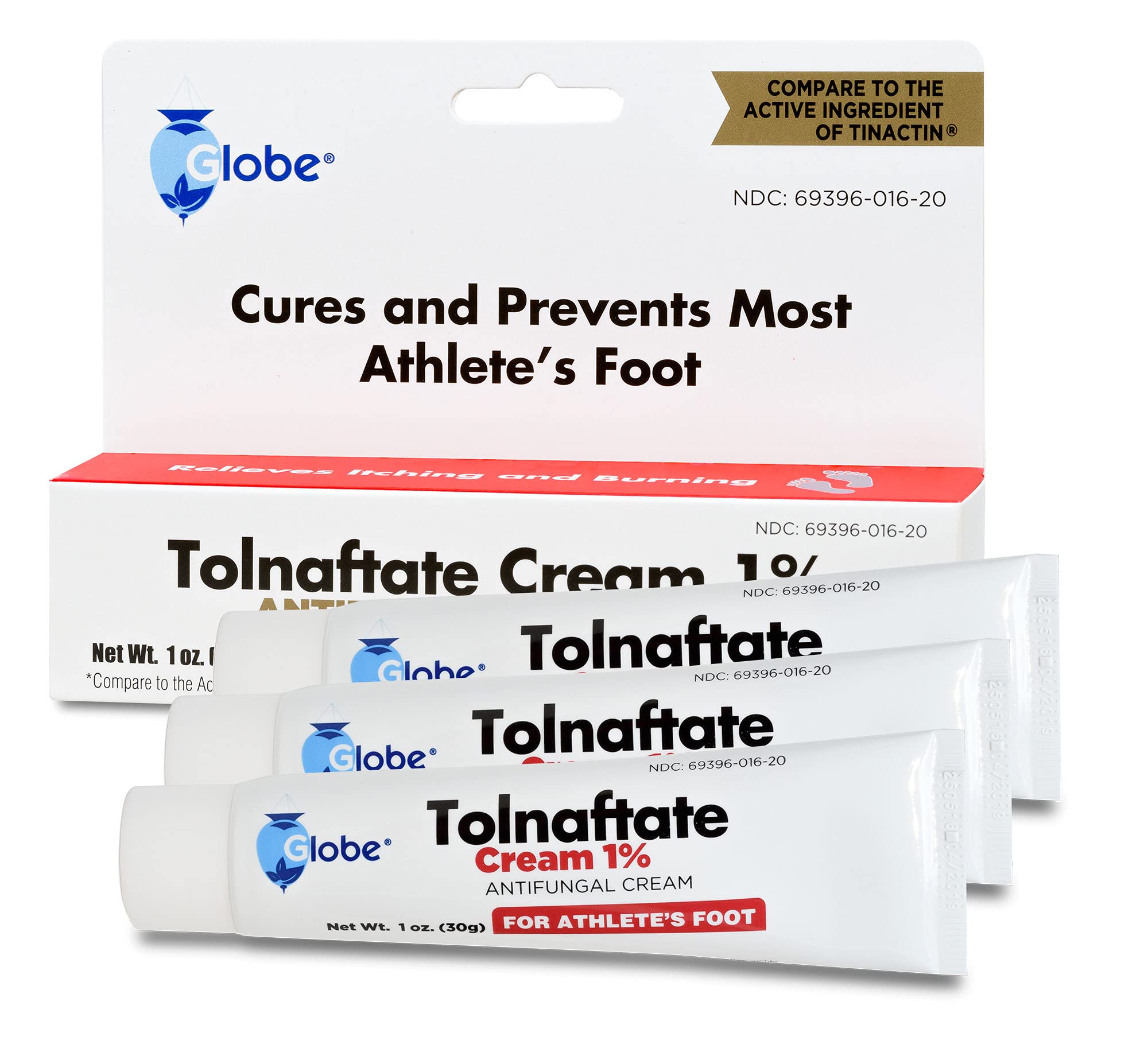 Globe Tolnaftate 1%, 1 Oz Antifungal Treatment, Proven Clinically Effective on Most Athletes Foot and Ringworm (3 Pack)