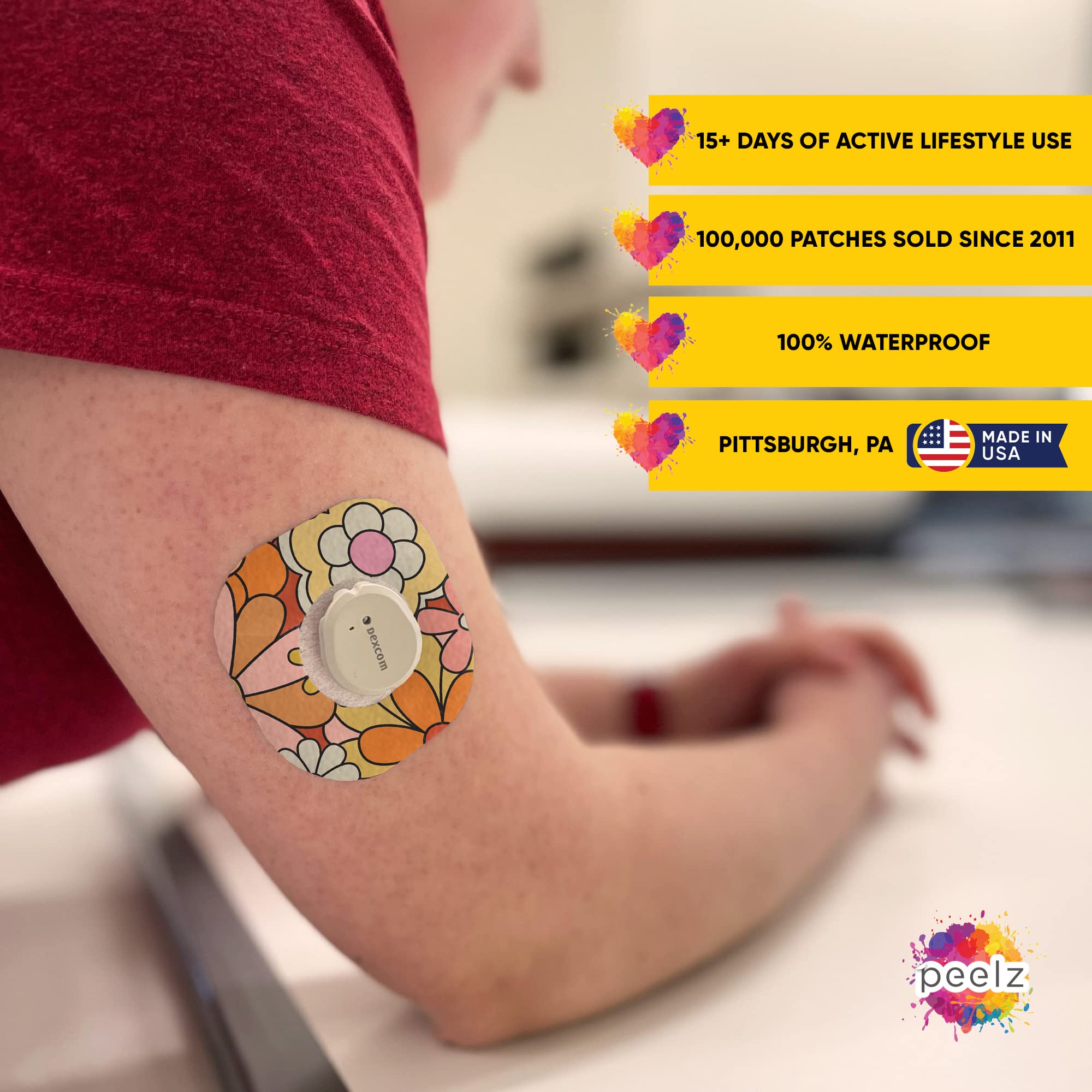 Peelz Dexcom G7 and Stelo Adhesive Patches 15 Pack - US-Made Waterproof CGM Sensor Patches for 15+ Days - Sensitive Skin Diabeti
