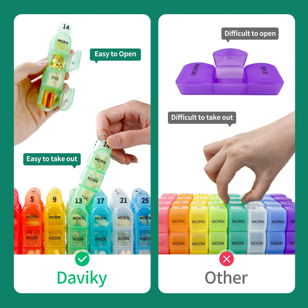 Daviky Monthly Pill Organizer 4 Times a Day, 30 Day Pill Organizer with Daily Pill Box Organizer, One Month Medicine Pill Case,