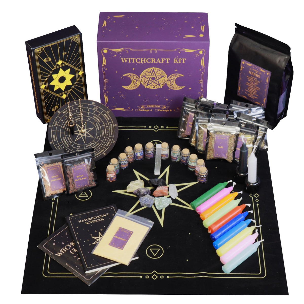Veogliow Witchcraft Supplies Kit 79 PCS  Witchcraft Supplies Chakra Healing Crystals Potion Bottles and Dried Herbs  Witchy Gi