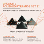 Shungite Stones Pyramids 2 inches (5 cm) Protection Set 4 pcs | Wholesale Black Polished Solid Stone Pyramids | Home Office Room