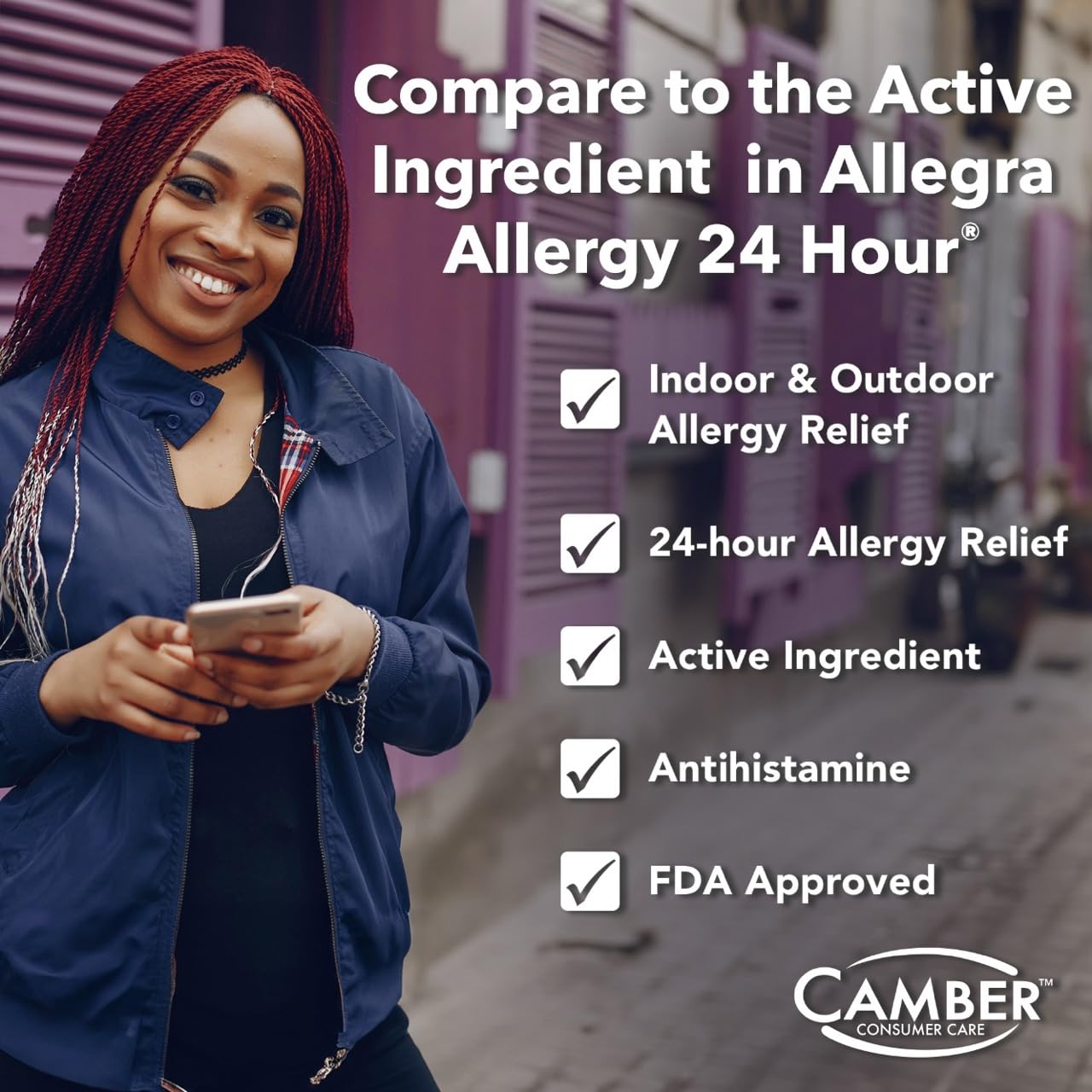 Camber Fexofenadine Antihistamine Non-Drowsy Indoor Outdoor 24hrs Allergy Relief Medicine 100 Tablets