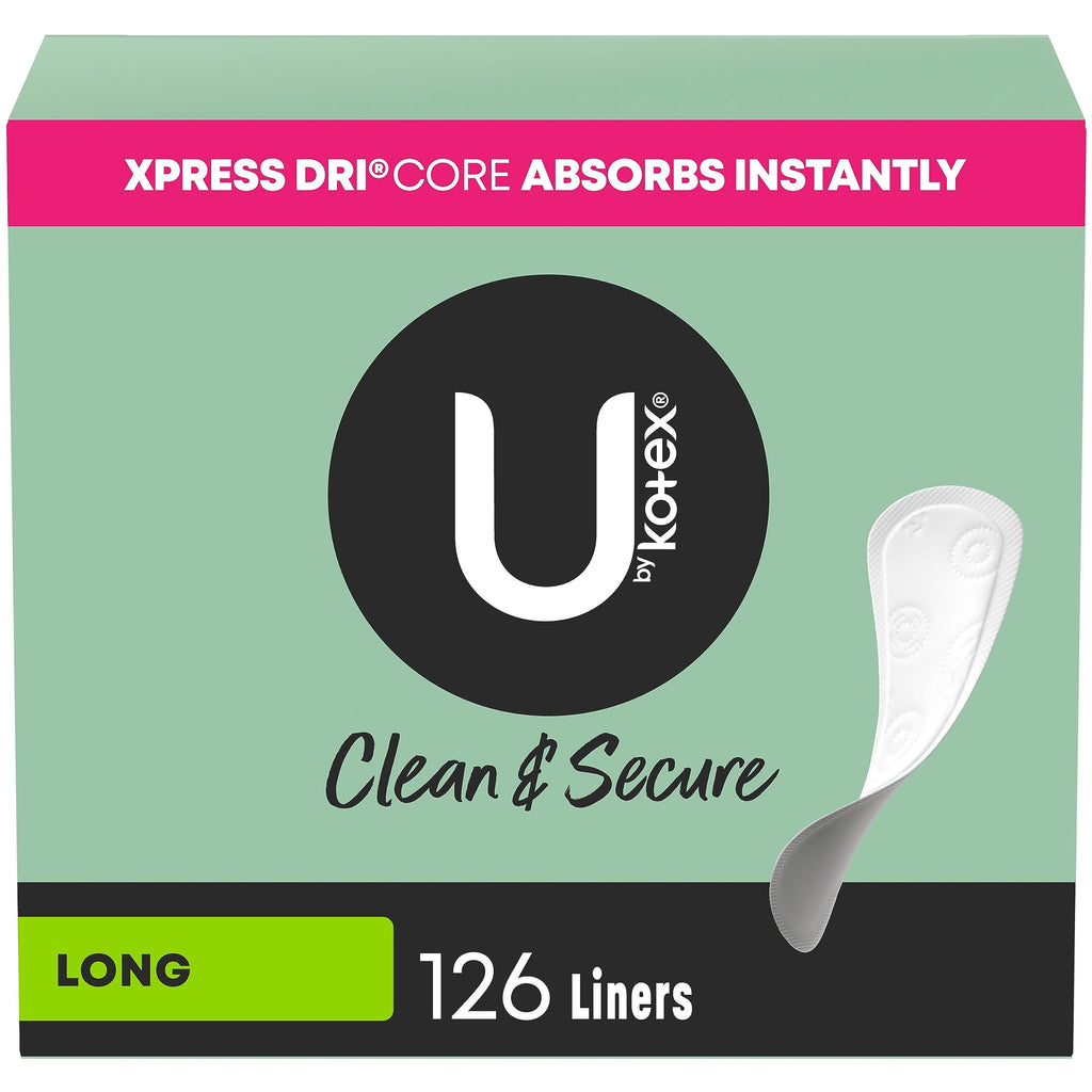 U by Kotex Panty Liners, Clean & Secure, Light Absorbency, Long Length, 126 Count (Packaging May Vary)