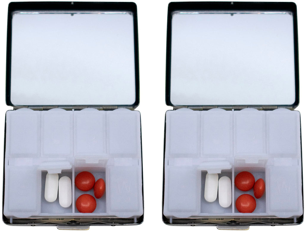 Set of 2 Metal-Plated Weekly (7-Day) Pill Box Case & Portable Medicine Organizer (Gunmetal Victorian)