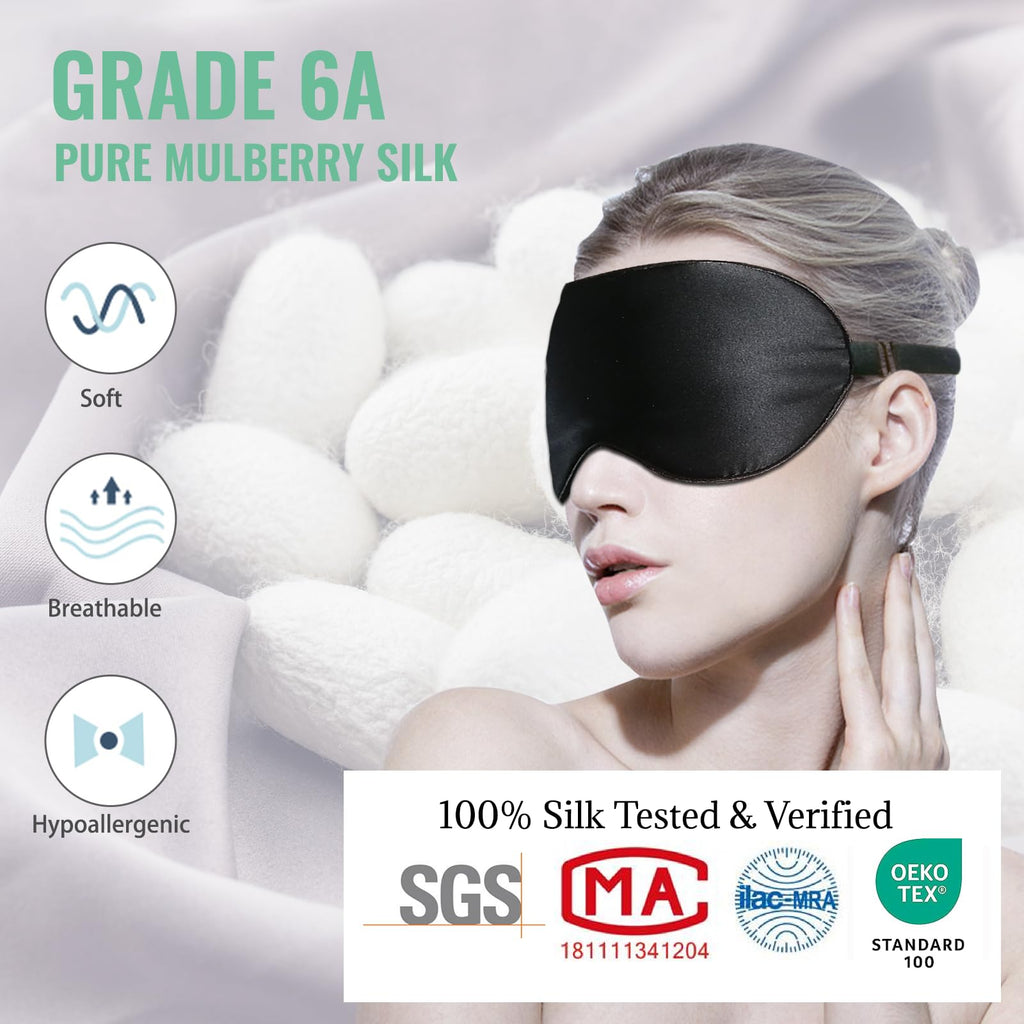 BeeVines Sleep Mask, 2 Pack 100% Real Natural Silk Eye Masks with Adjustable Strap for Sleeping, Mulberry Silk Eye Shade Cover,