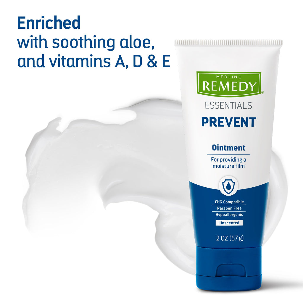 Medline Remedy Essentials Ointment (2 oz Tube), 12 Count, Unscented, Moisturizing Breathable Film, Aloe, Vitamins A, D & E, Soot