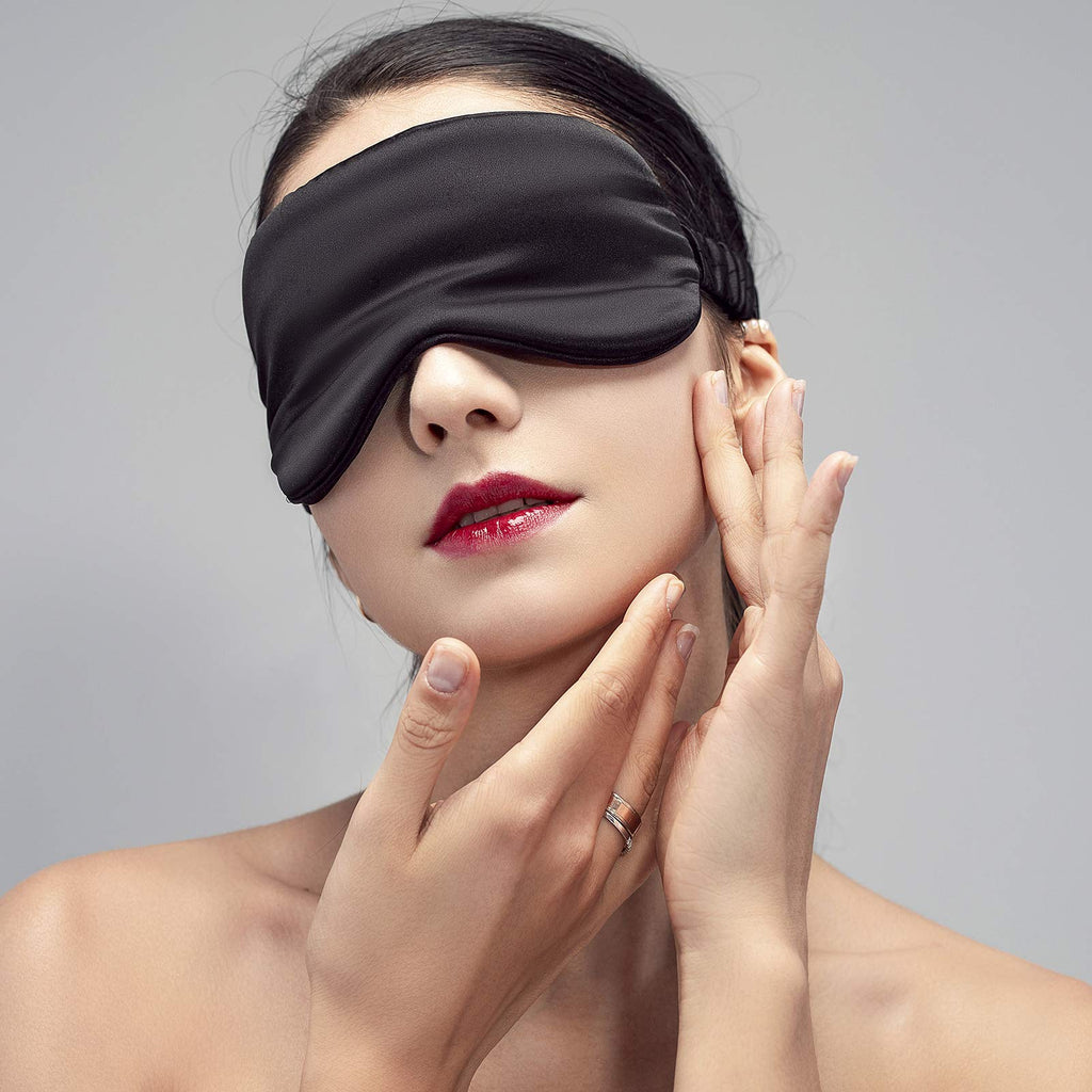 Vehan 100% Pure Natural Mulberry Silk Sleep Mask with Adjustable Strap, Women Men Blackout Weighted Eye Mask for Sleeping, Smoot