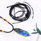 Runyangshi Labradorite Healing Crystal Pendants, Double Pointed Natural Crystal Quartz Necklace 6 Faceted Chakra Crystal Wand St