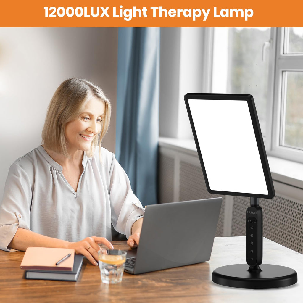 LASTAR Light Therapy Lamp, 12000LUX Therapy Light Full Spectrum Sun Lamp,Remote Control/4 Color Temperature/5 Brightness/4 Timer