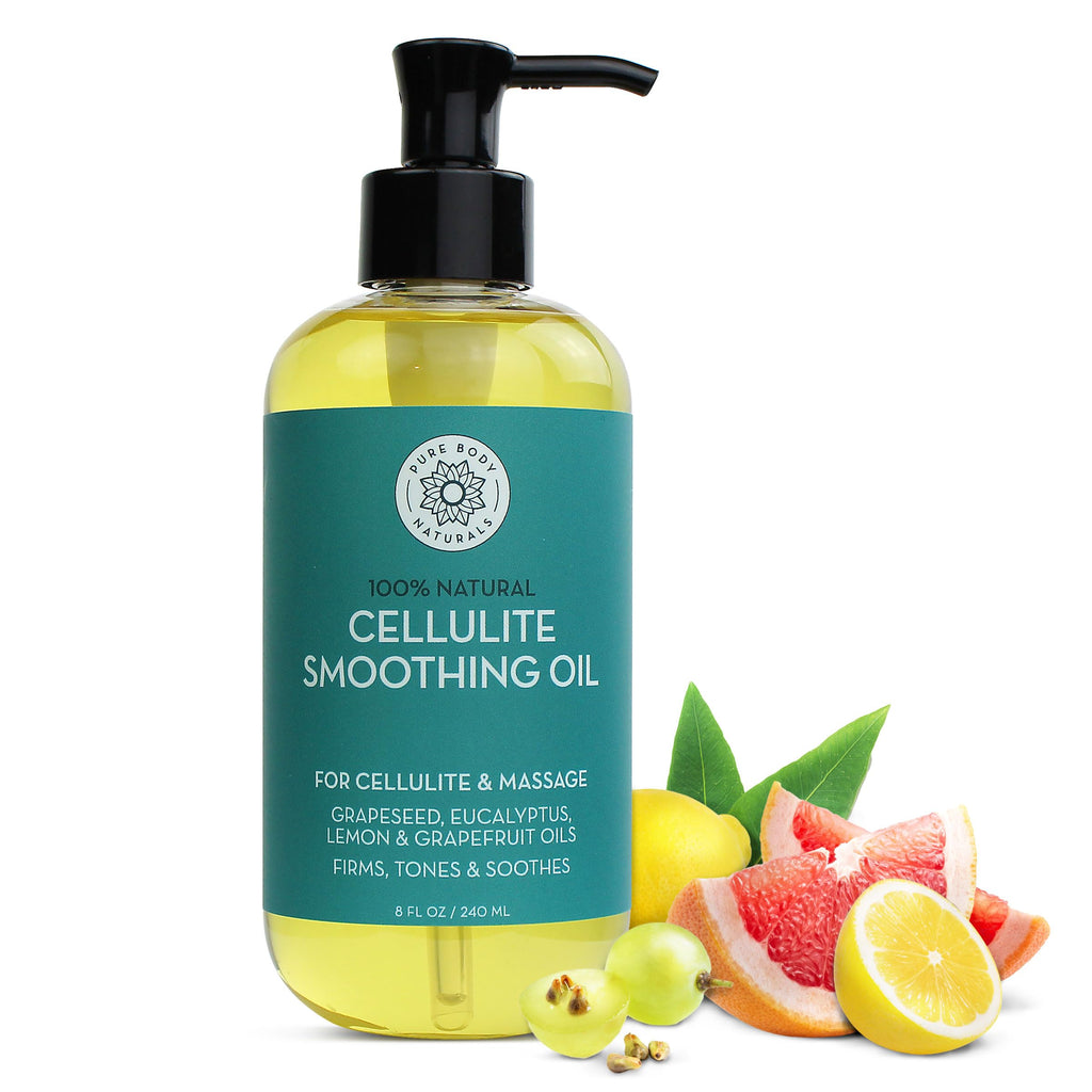 Pure Body Naturals Anti Cellulite Massage Oil, 8 fl oz | 100% Natural Cellulite Remover for Legs and Thighs | Chemical Free Firm