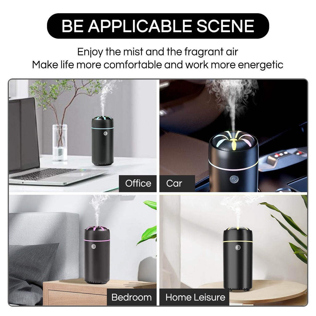 Gonlink Car Humidifier Diffuser - Smart Cool Mist Air Freshener for Essential Oils - USB for Car, Home, Office, Bedroom (Black)