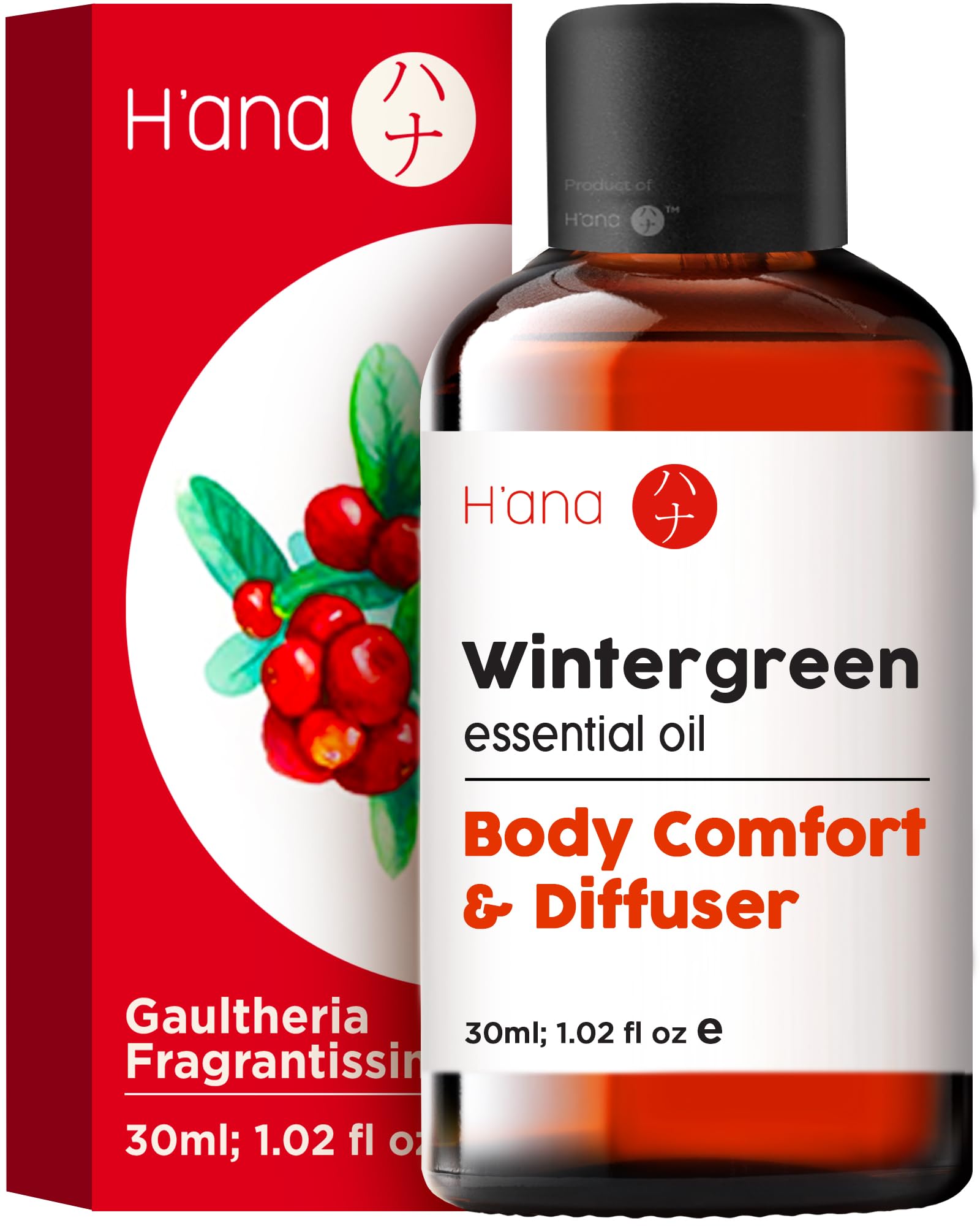 Hana Wintergreen Essential Oil - 100% Pure and Natural Wintergreen Oil for Body, Aromatherapy, Diffuser - with a Refreshing Cris