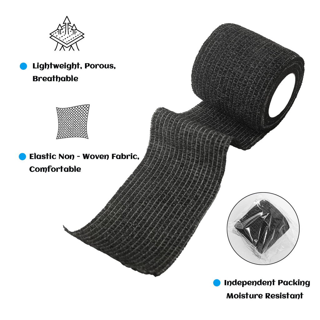 24 Rolls Black Elastic Self Adhesive Bandage Wrap, Breathable Flexible Fabric Non Woven Cohesive Bandage, Ankle Sprains Swelling