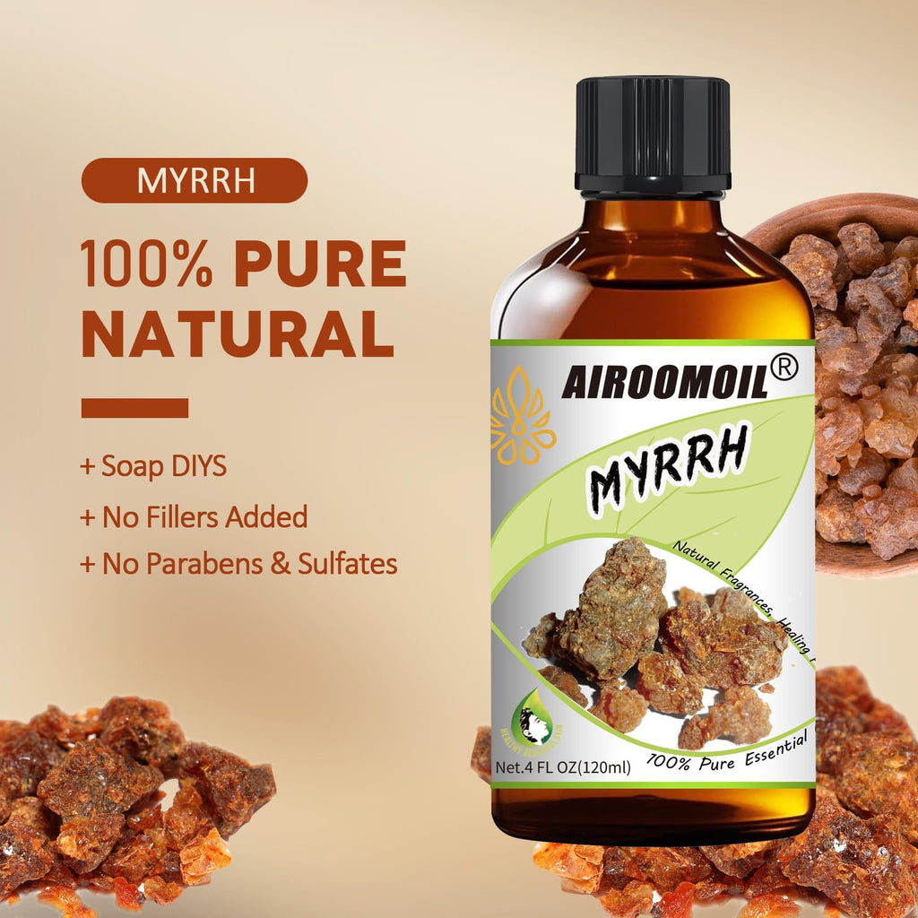 Airoomoil Myrrh Essential Oil 4oz - 100% Pure Therapeutic Grade for Diffusers, Bath Bombs/Soap Making & Massage | Rich Earthy Ar
