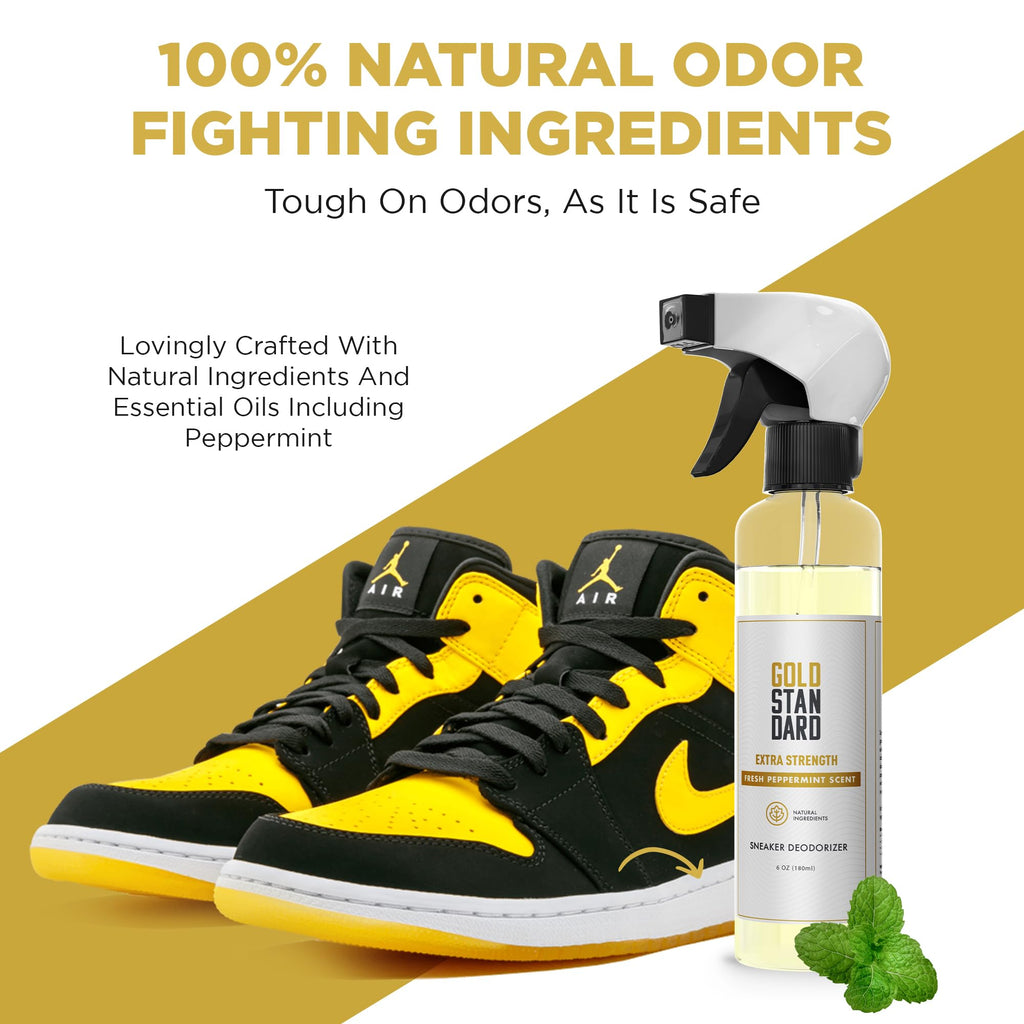 Gold Standard Natural Sneaker Deodorizer Spray, 2 Pack, 6 oz Shoe Odor Eliminator, Extra Strength & Long-Lasting Peppermint Fres